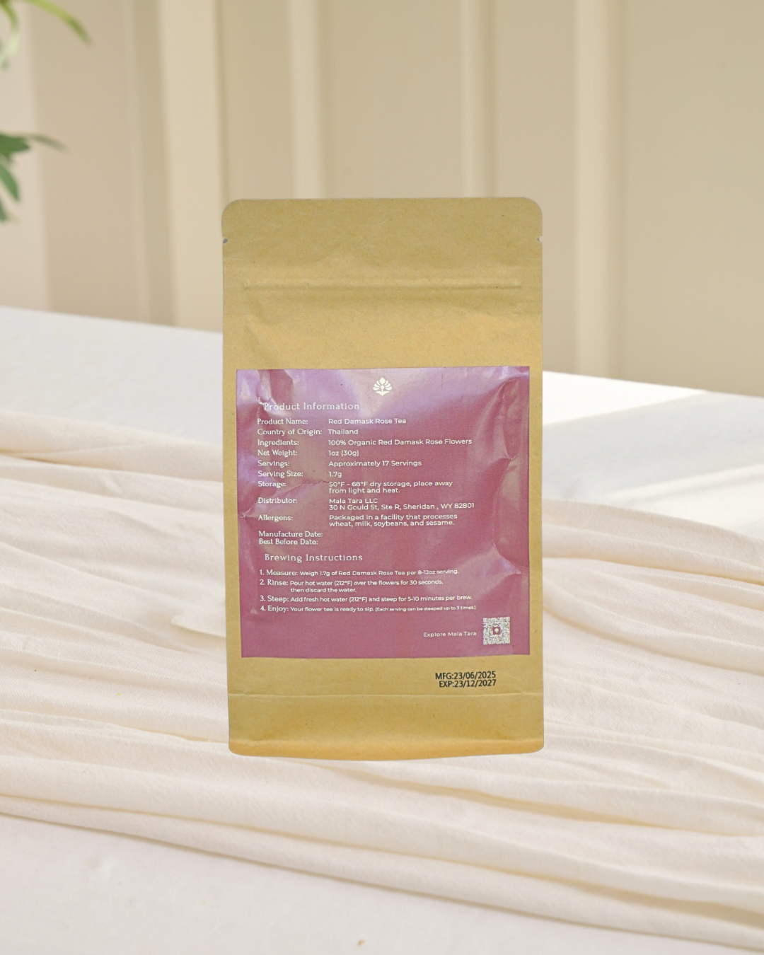Mala Tara Red Damask Rose Whole Flower Tea Pouch **SOLD OUT**