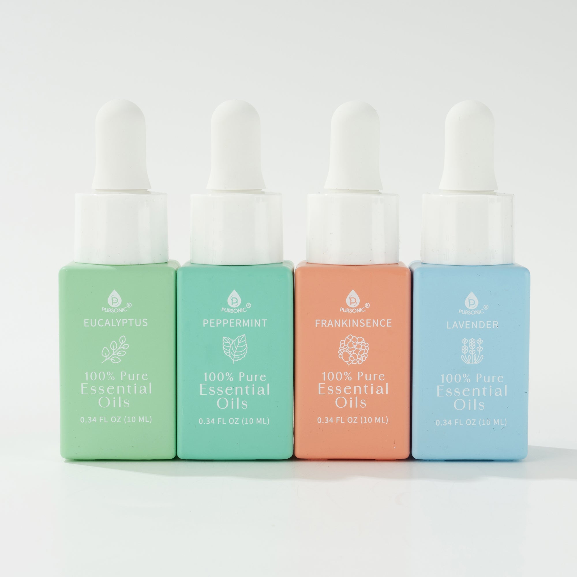 Pursonic 100% Pure Natural Essence Essential Oils – Nature’s Healing Power with Eucalyptus, Frankincense, Lavender, and Peppermint