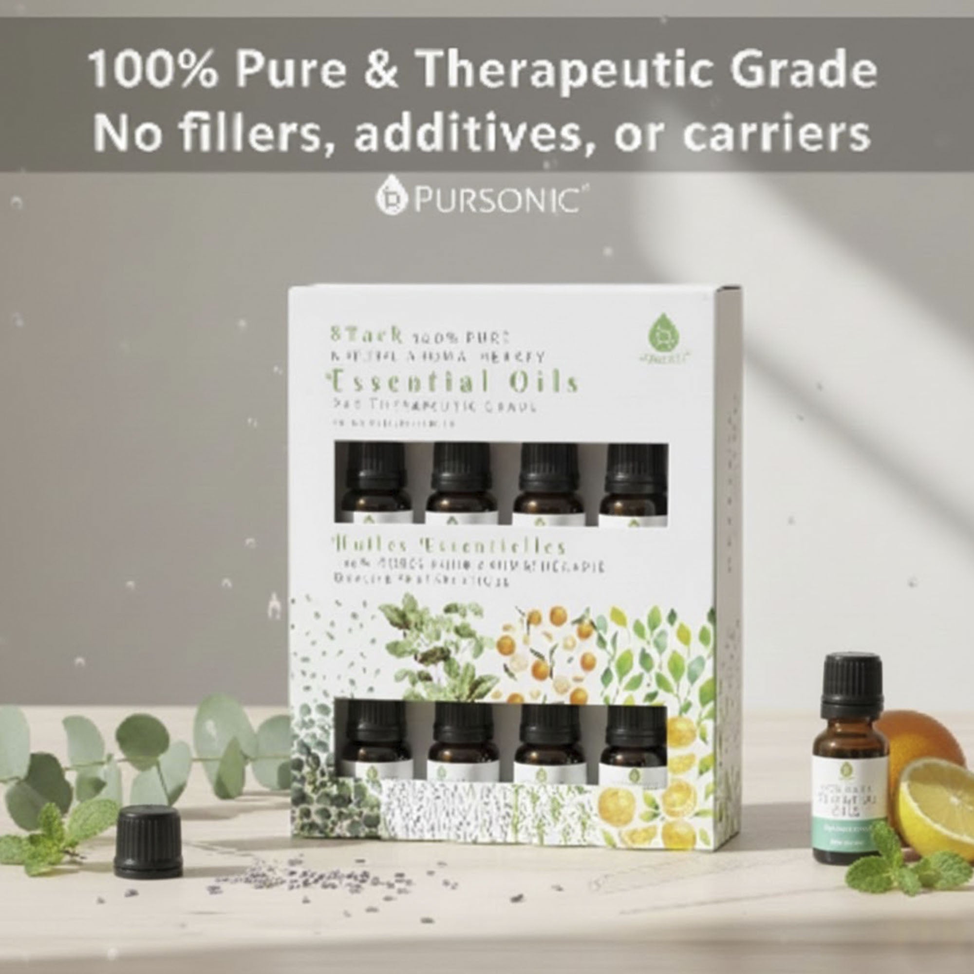 Pursonic 8 pack of 100% Pure Essential Aromatherapy Oils