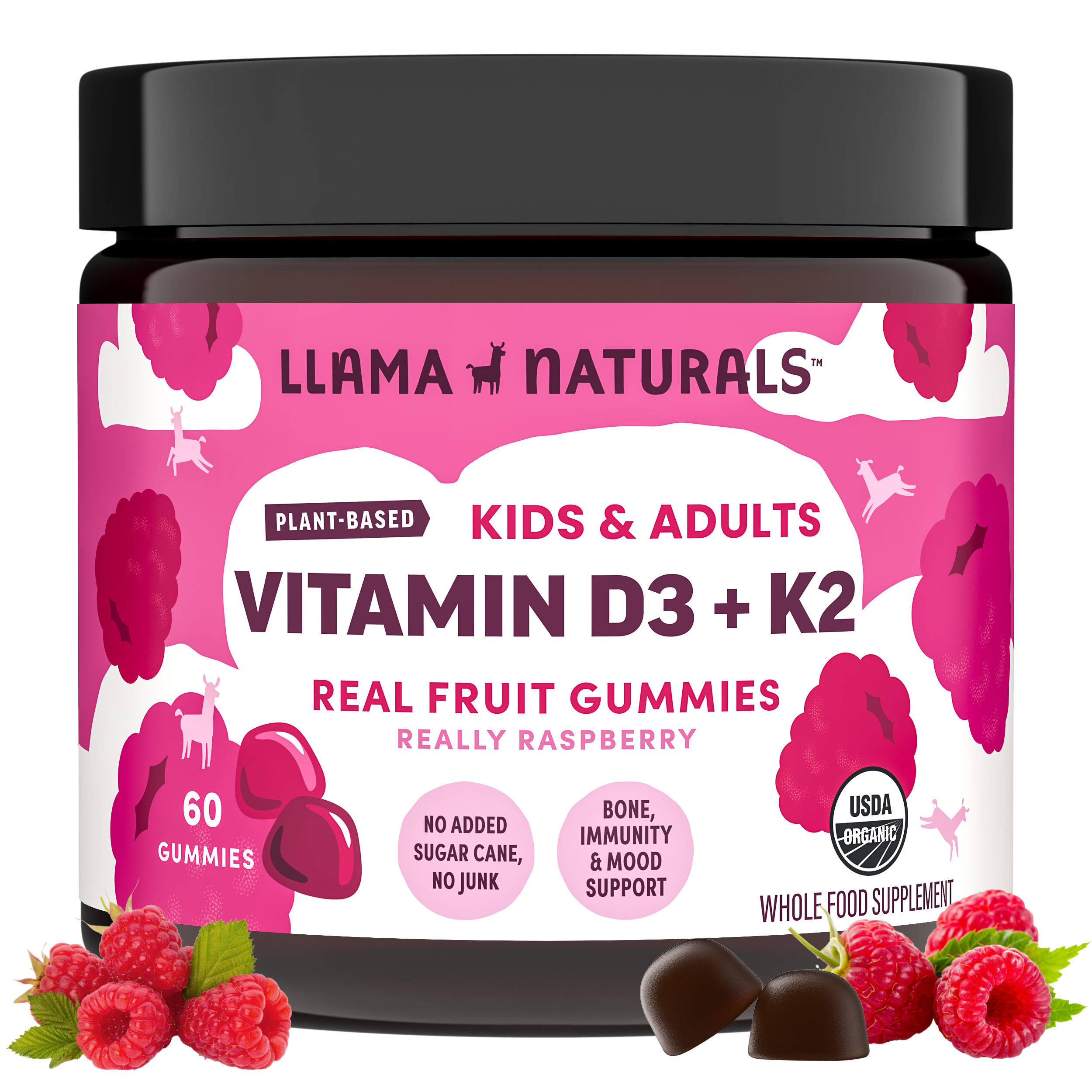 Llama Naturals Organic Vitamin D3 - Raspberry Gummies