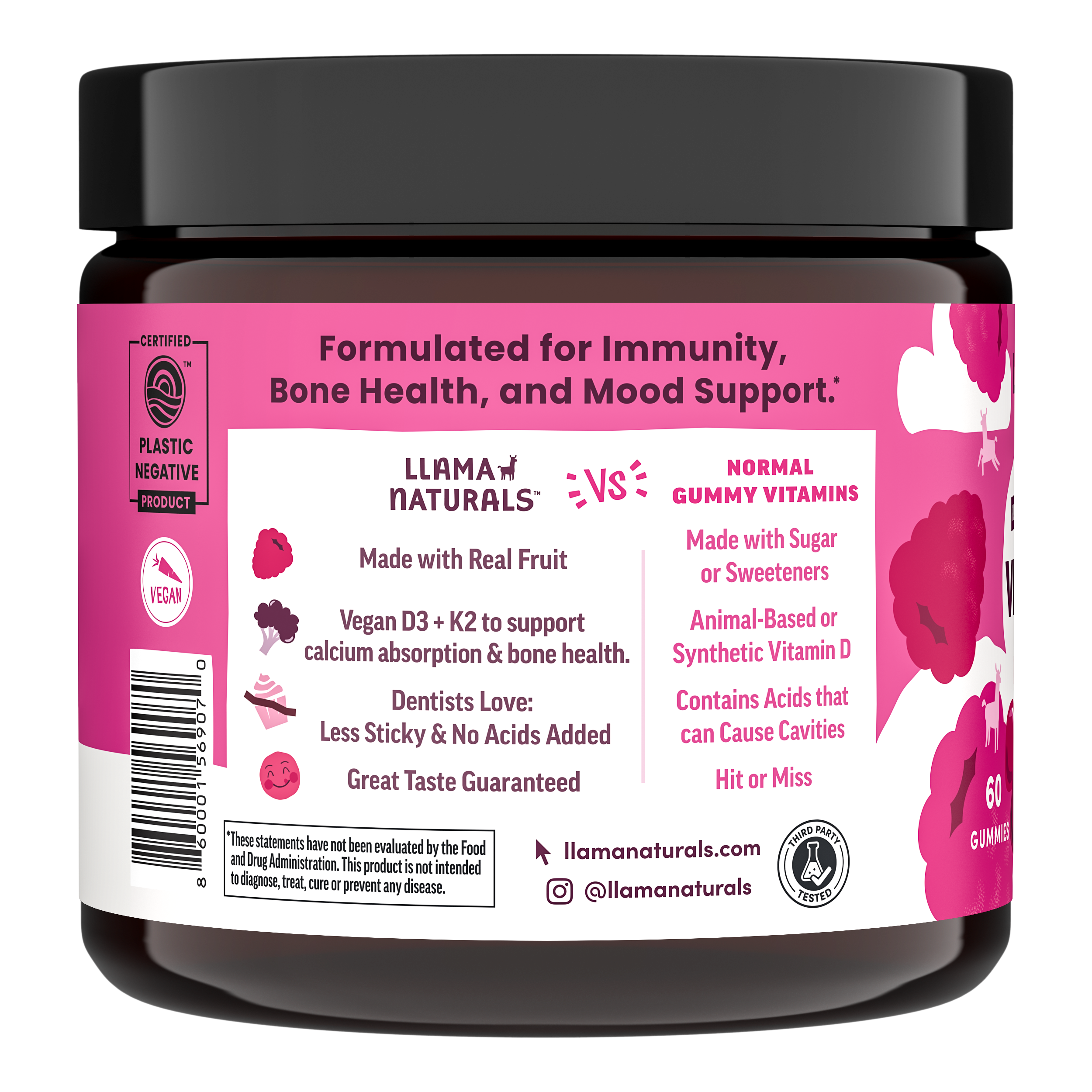 Llama Naturals Organic Vitamin D3 - Raspberry Gummies