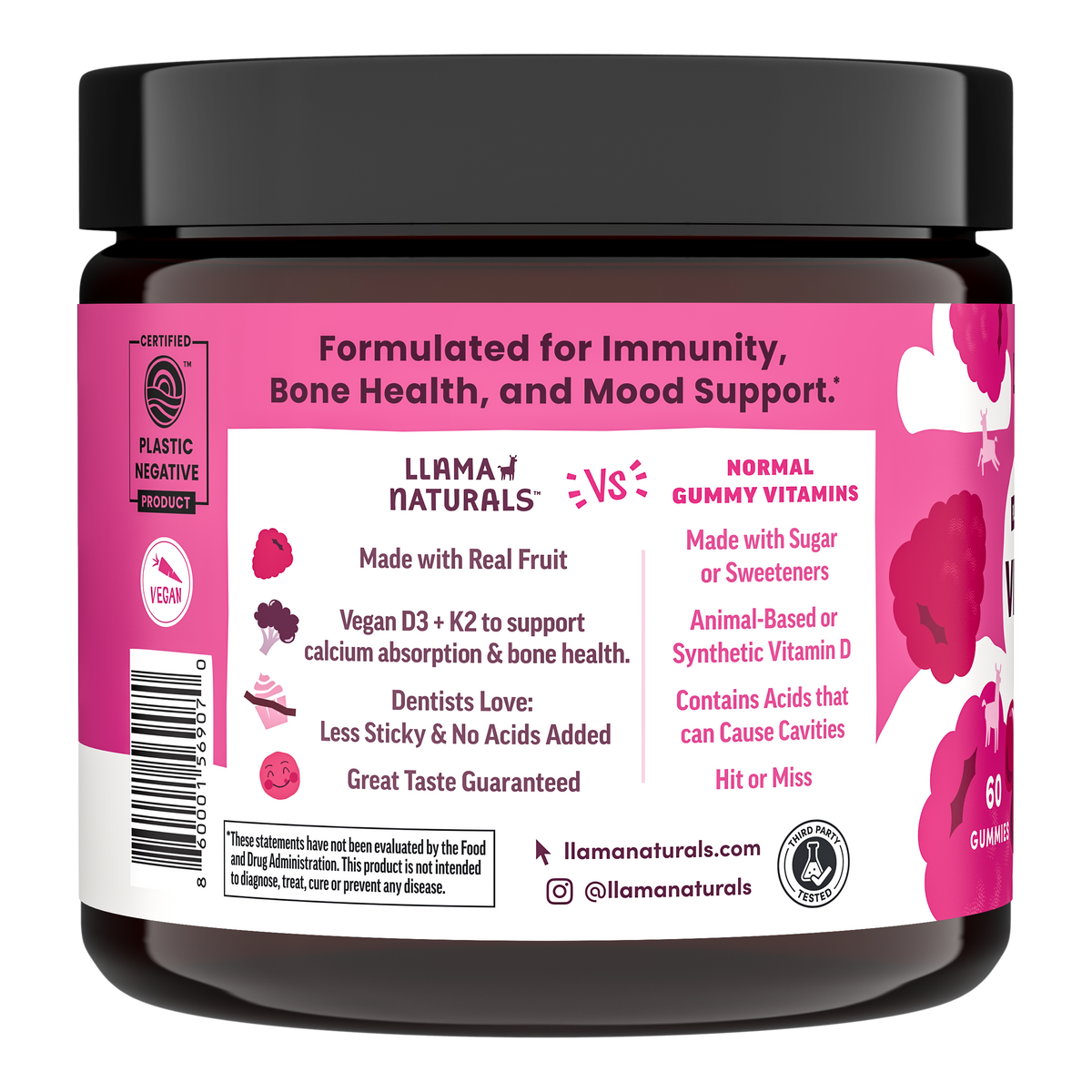 Llama Naturals Vitamin D3 Gummies, Raspberry (120 ct)
