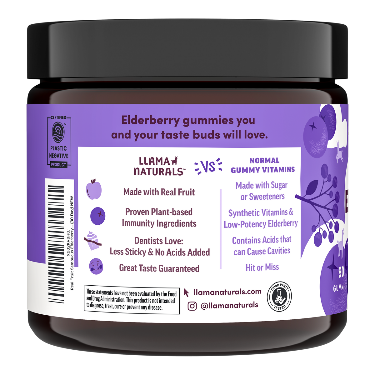 Llama Naturals Organic Adult Vitamins - Elderberry Immunity Gummies