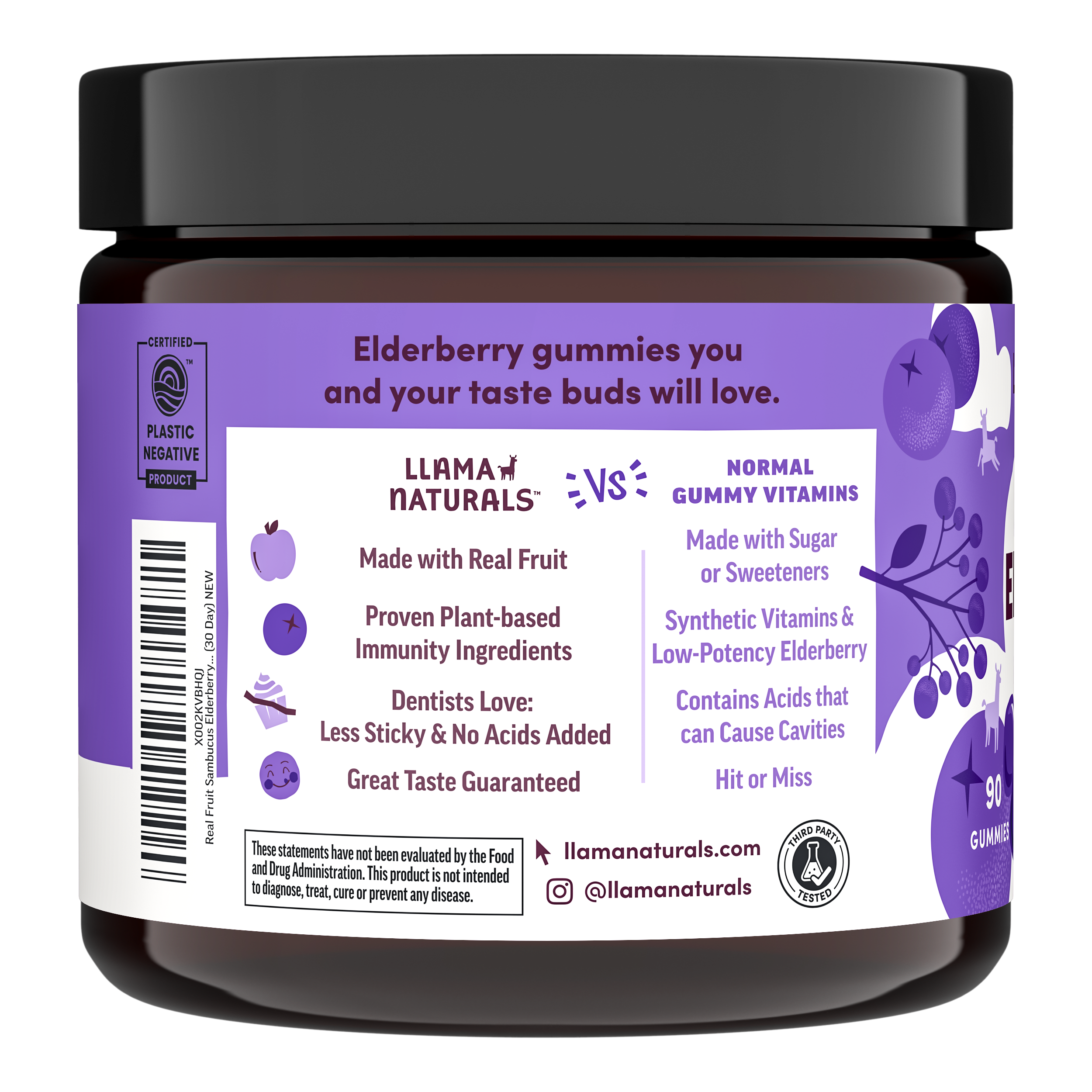 Llama Naturals Organic Adult Vitamins - Elderberry Immunity Gummies