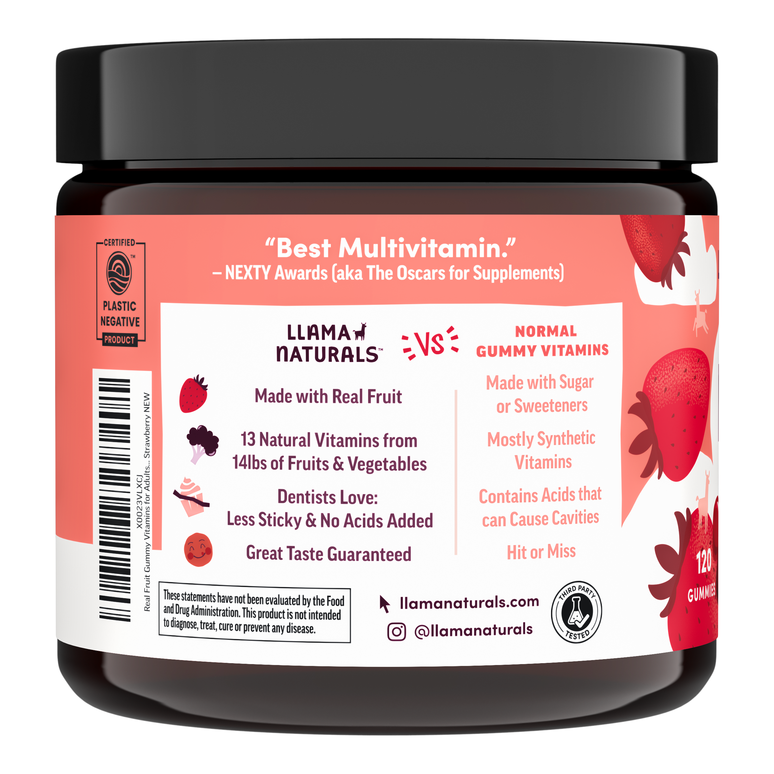 Llama Naturals Organic Adults Multivitamin - Strawberry Gummies