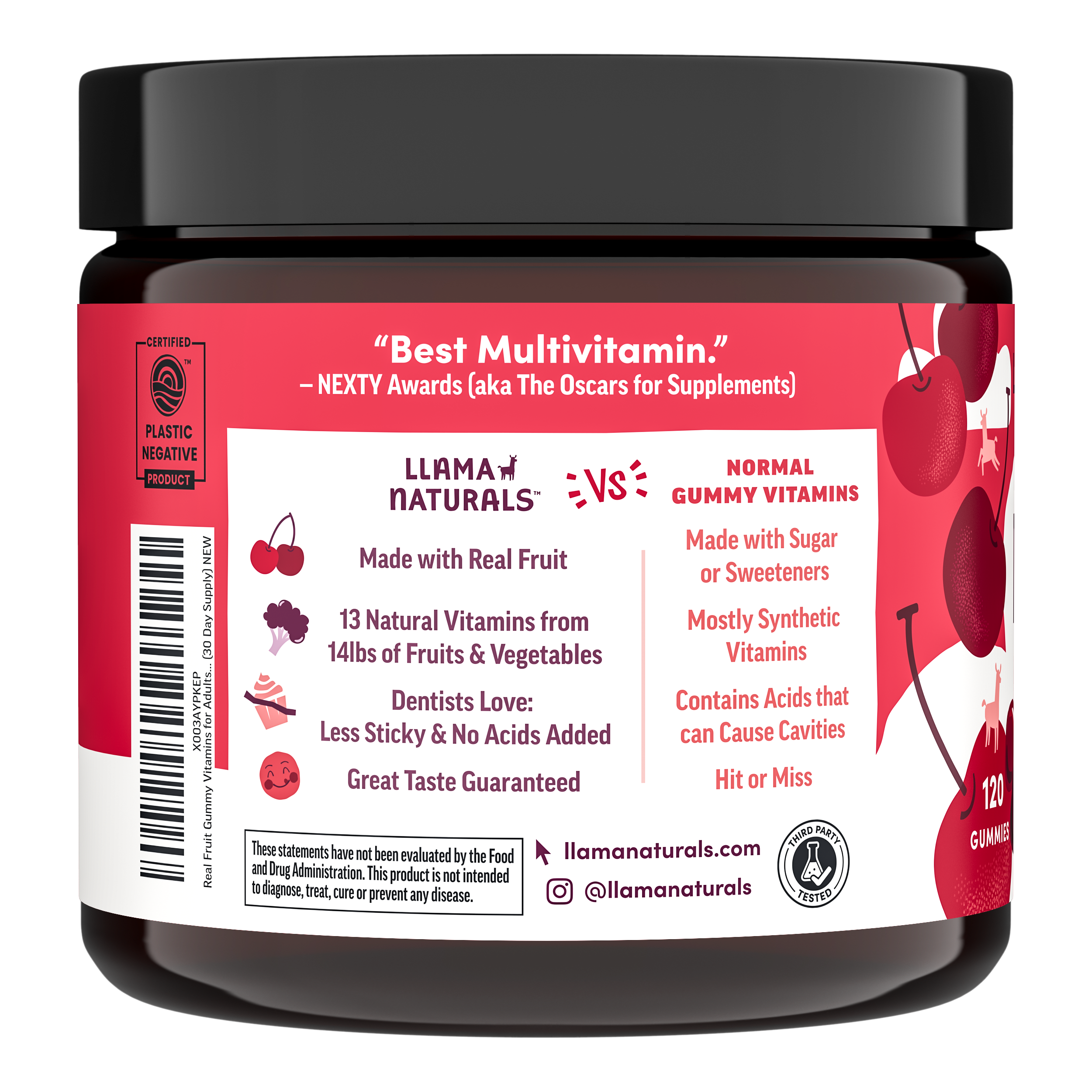 Llama Naturals Organic Adults Multivitamin - Cherry Gummies