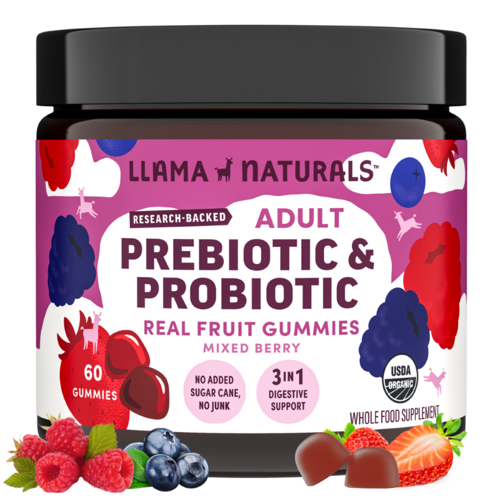 Llama Naturals Family Gut Support Bundle – Kids + Adult Pre & Probiotic Gummies – Mixed Berry