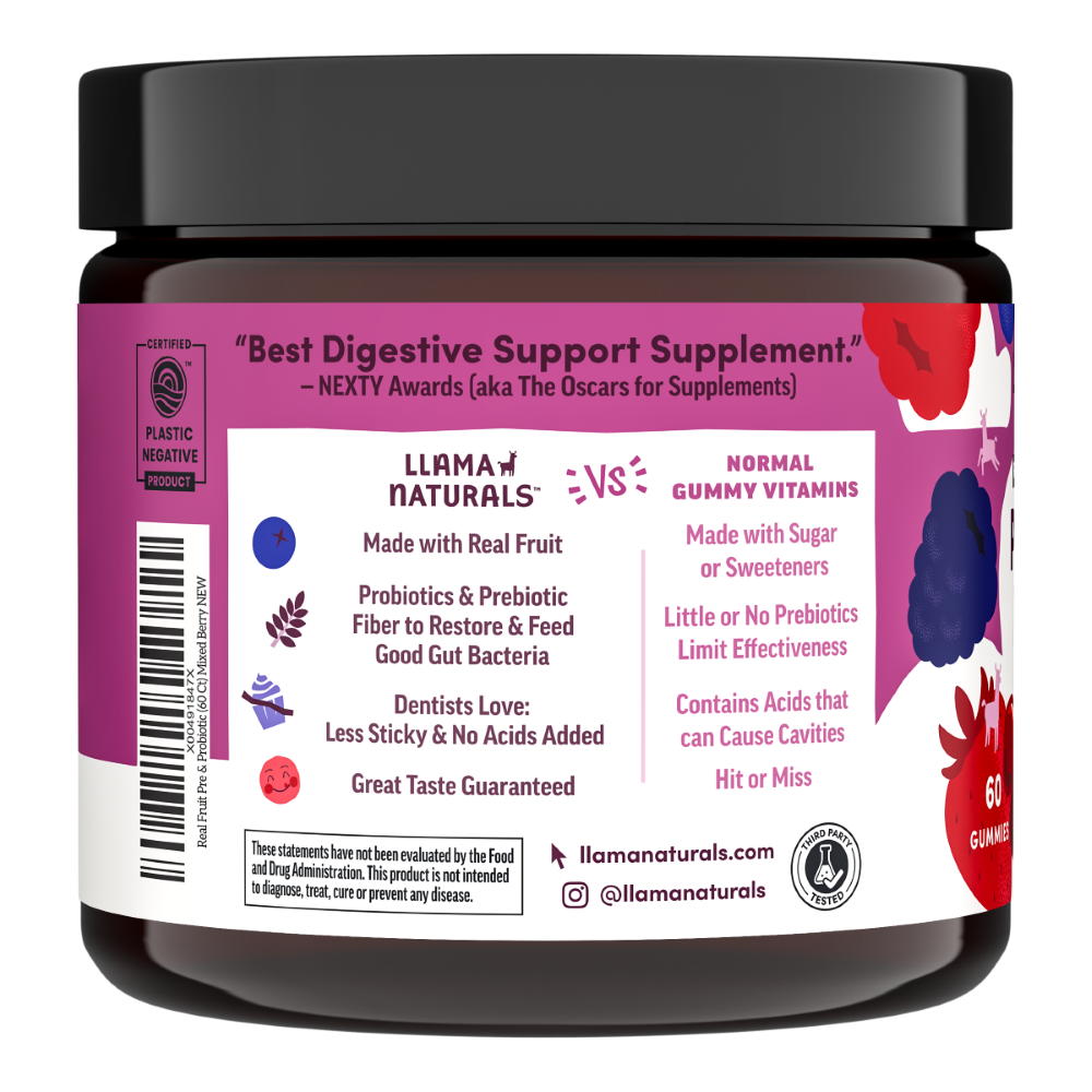 Llama Naturals Adult Prebiotic & Probiotic Gummies, Mixed Berry (120 ct)
