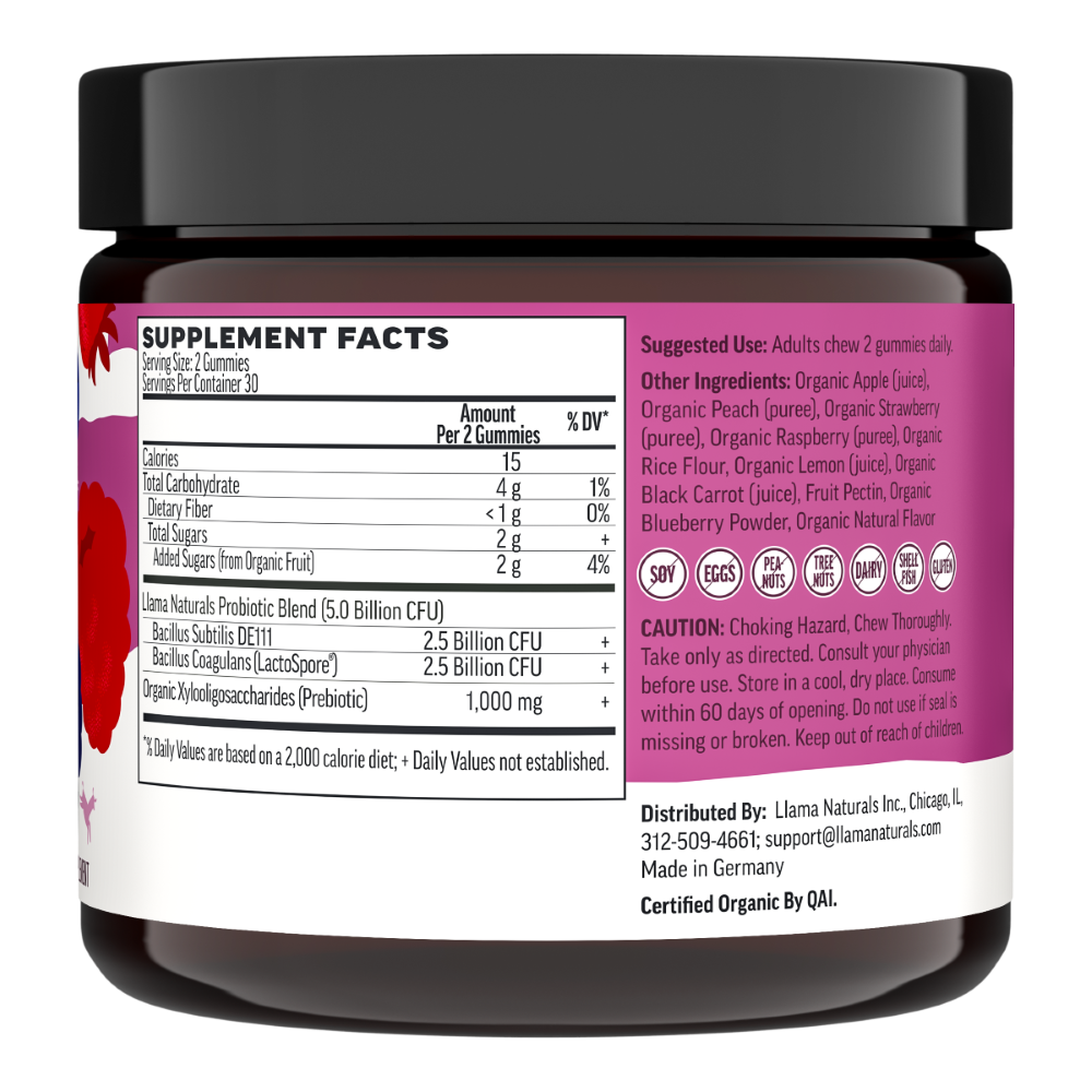 Llama Naturals Family Gut Support Bundle – Kids + Adult Pre & Probiotic Gummies – Mixed Berry