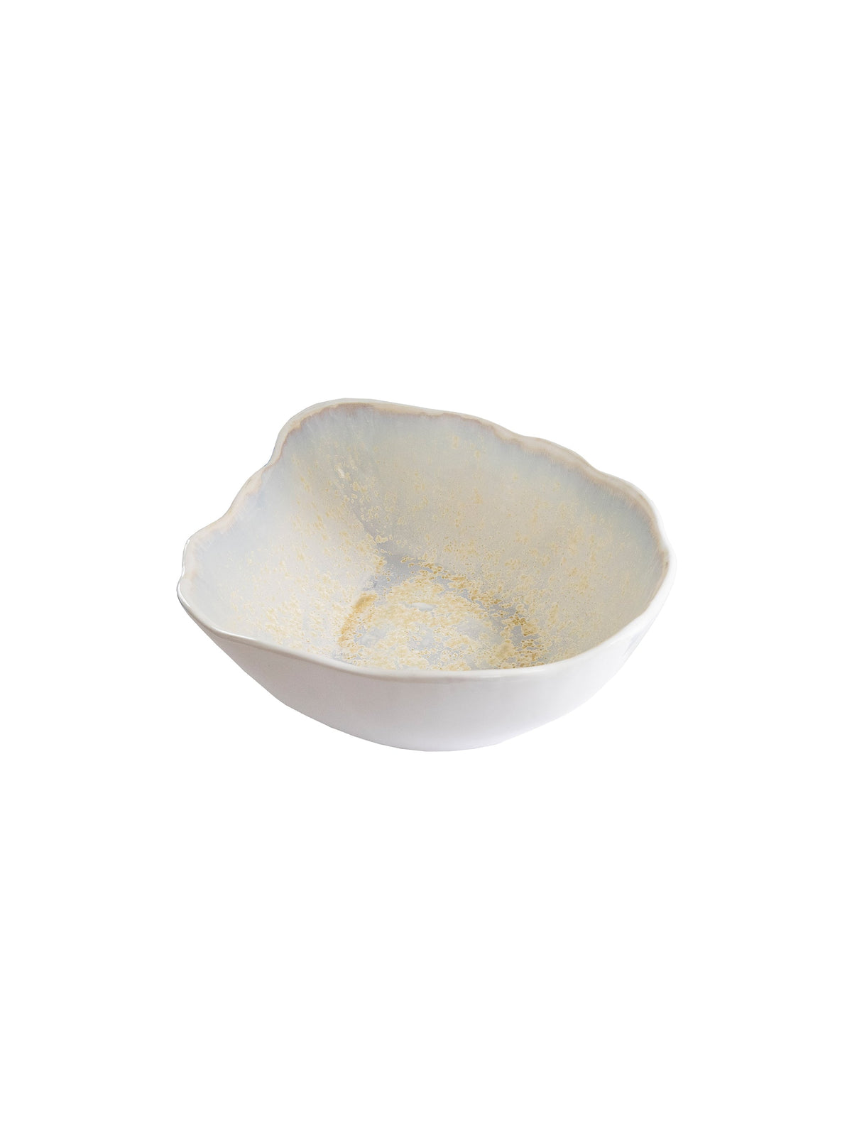 White ceramic bowl with gold interior on a white background