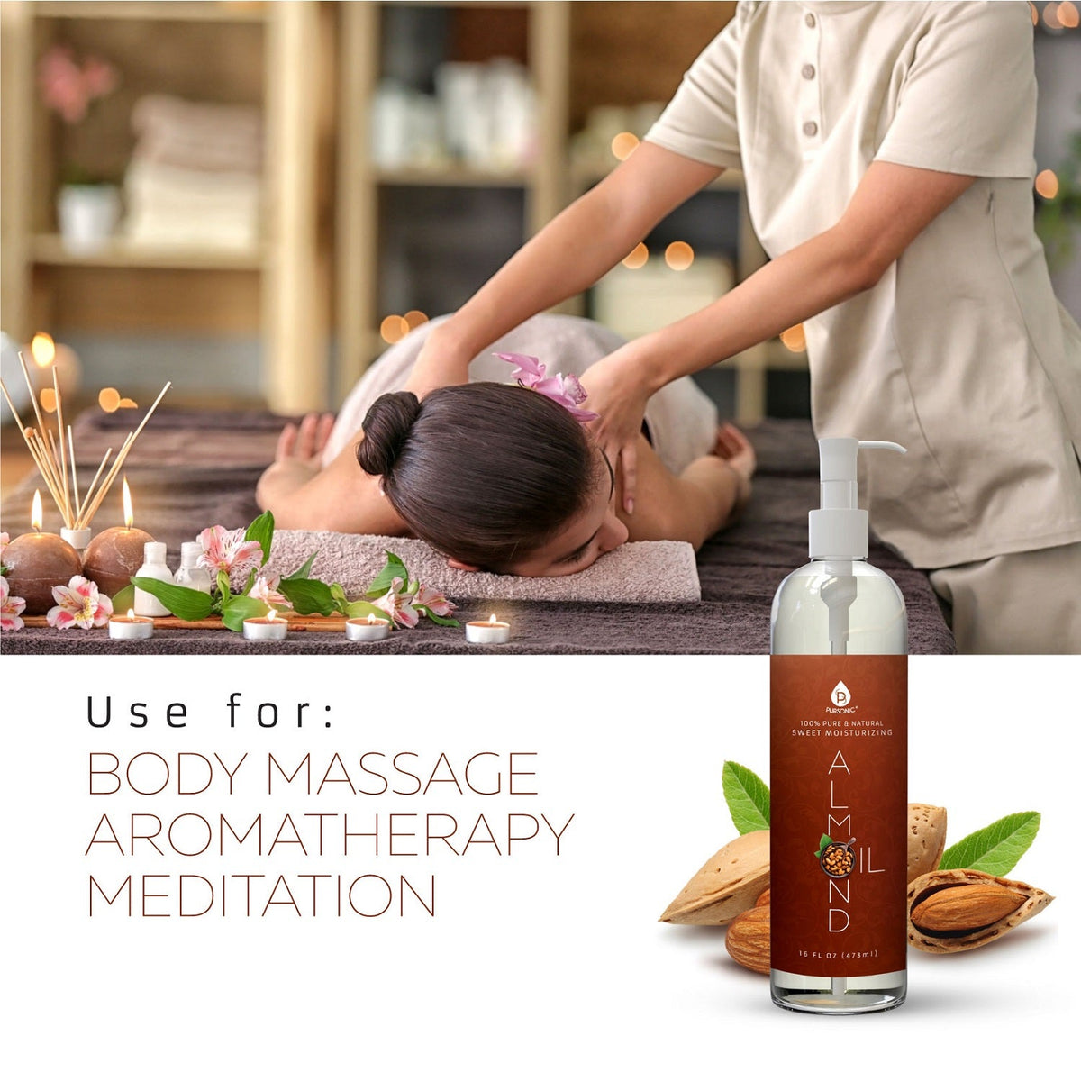Pursonic 100% Pure & Natural Sweet Almond oil 16 Oz.