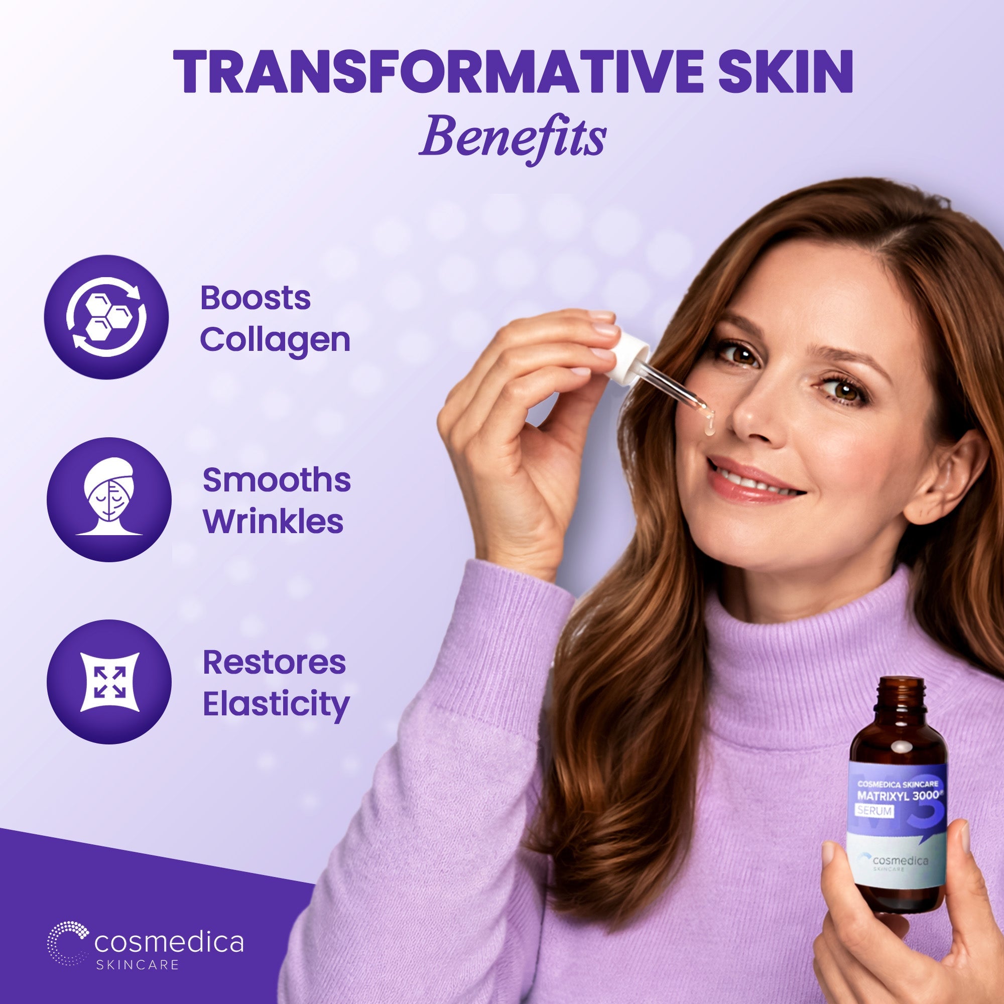 Cosmedica Skincare Matrixyl 3000 Peptide Serum with Hyaluronic Acid | Hydrating Lightweight Face Serum for Sensitive Skin | Firming Serum with Aloe Vera Vitamin E | 2oz