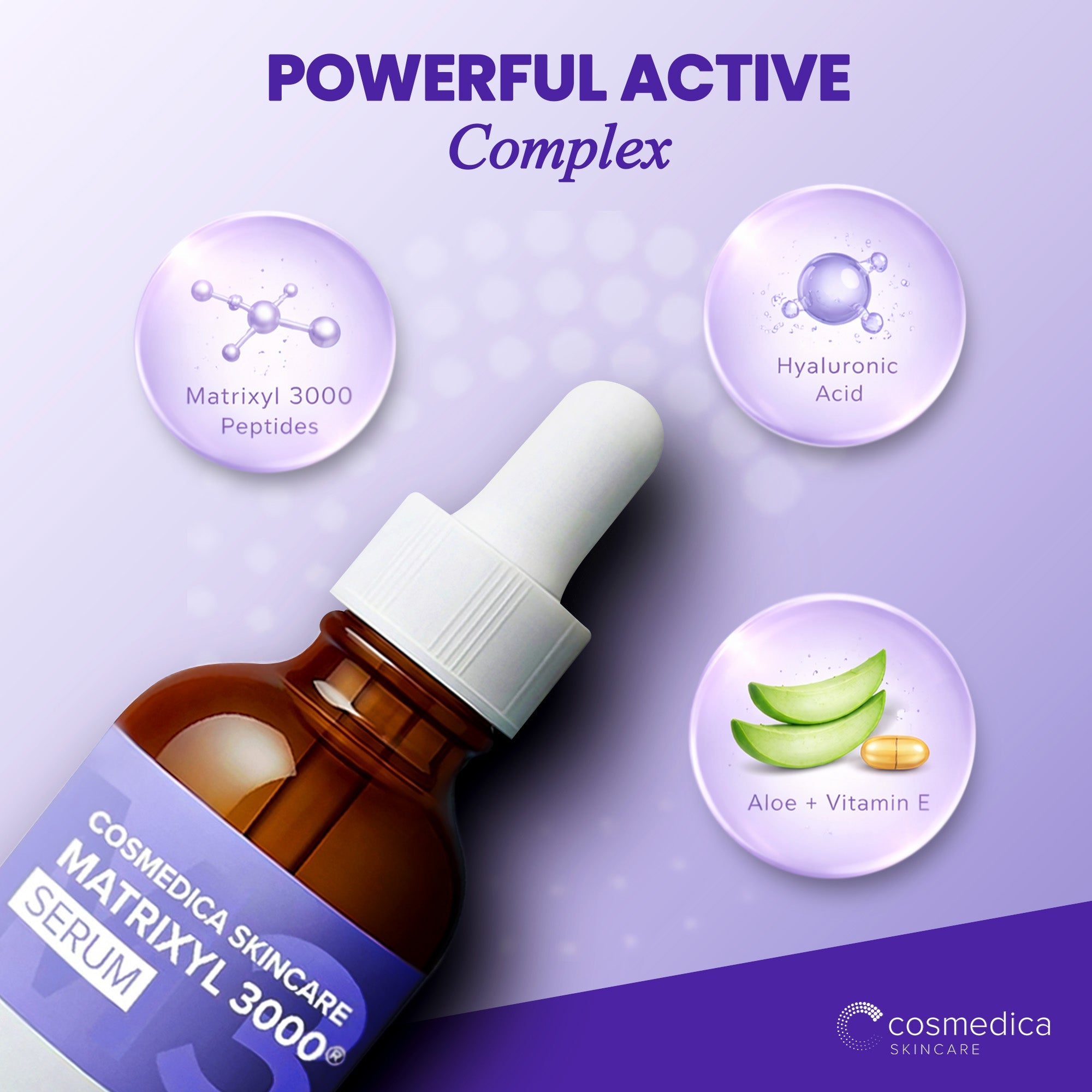 Cosmedica Skincare Matrixyl 3000 Peptide Serum with Hyaluronic Acid | Hydrating Lightweight Face Serum for Sensitive Skin | Firming Serum with Aloe Vera Vitamin E | 2oz