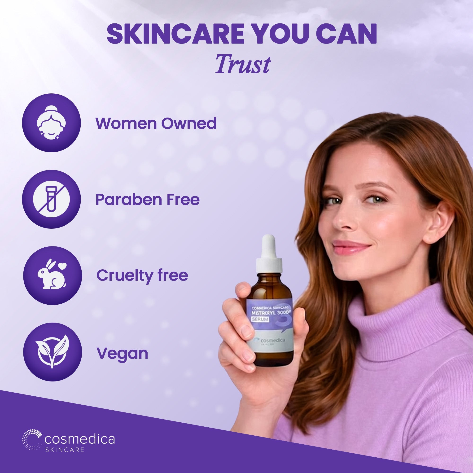 Cosmedica Skincare Matrixyl 3000 Peptide Serum with Hyaluronic Acid | Hydrating Lightweight Face Serum for Sensitive Skin | Firming Serum with Aloe Vera Vitamin E | 2oz