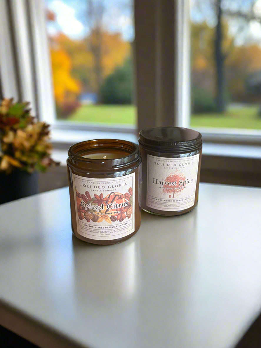 Soli Deo Gloria Candle Company Fall Bundle | 4 Pack | Pumpkin, Spice, Citrus, Warm