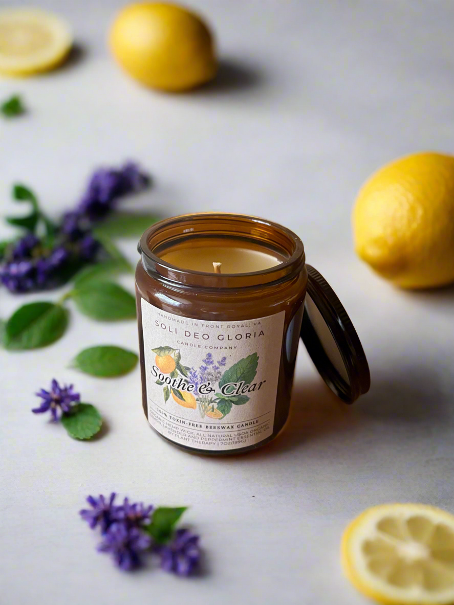 Soli Deo Gloria Candle Company Soothe & Clear | Sinus Relief Beeswax Candle