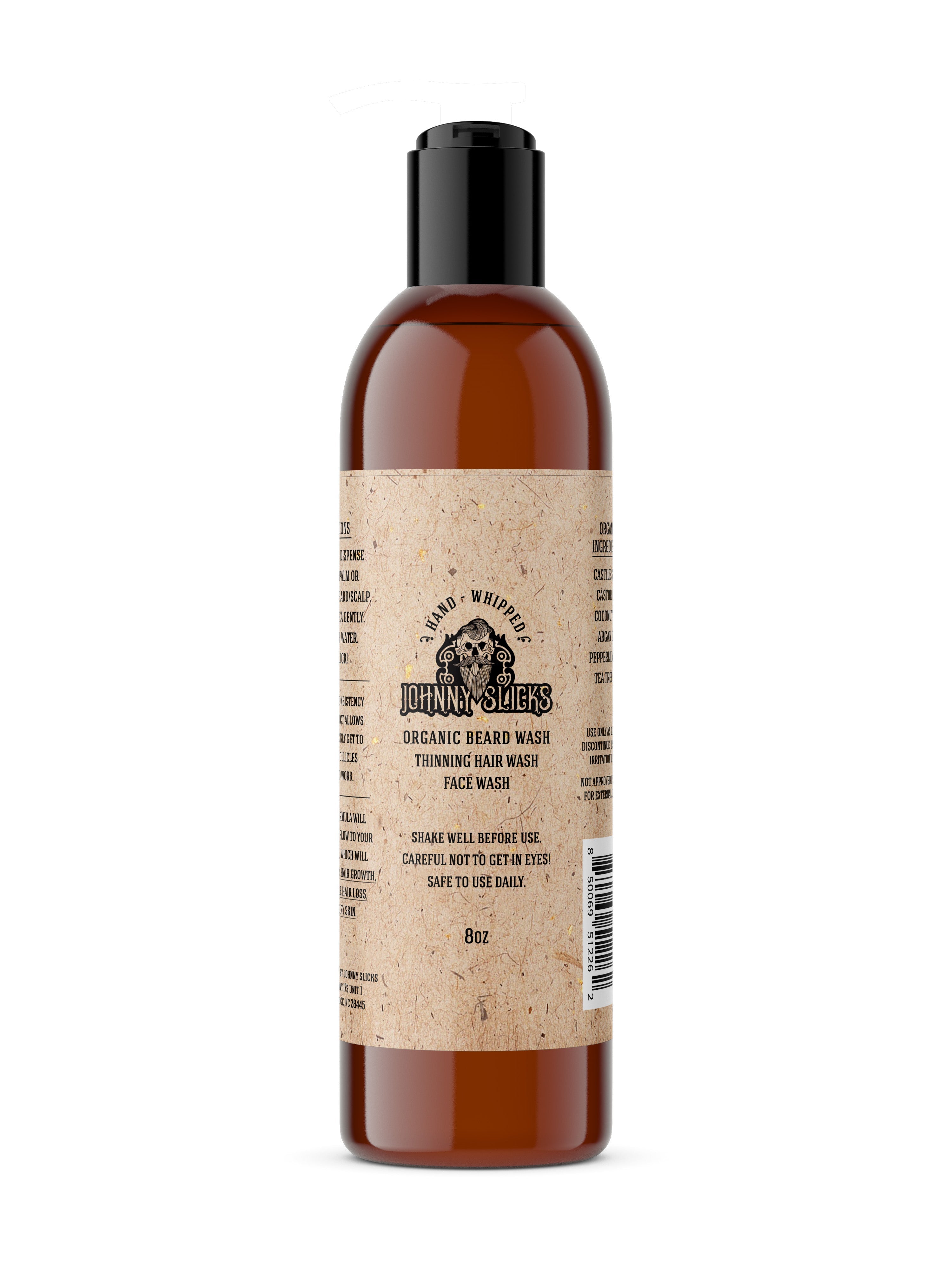 Bottle of Johnny Nysters organic hair wash on a white background