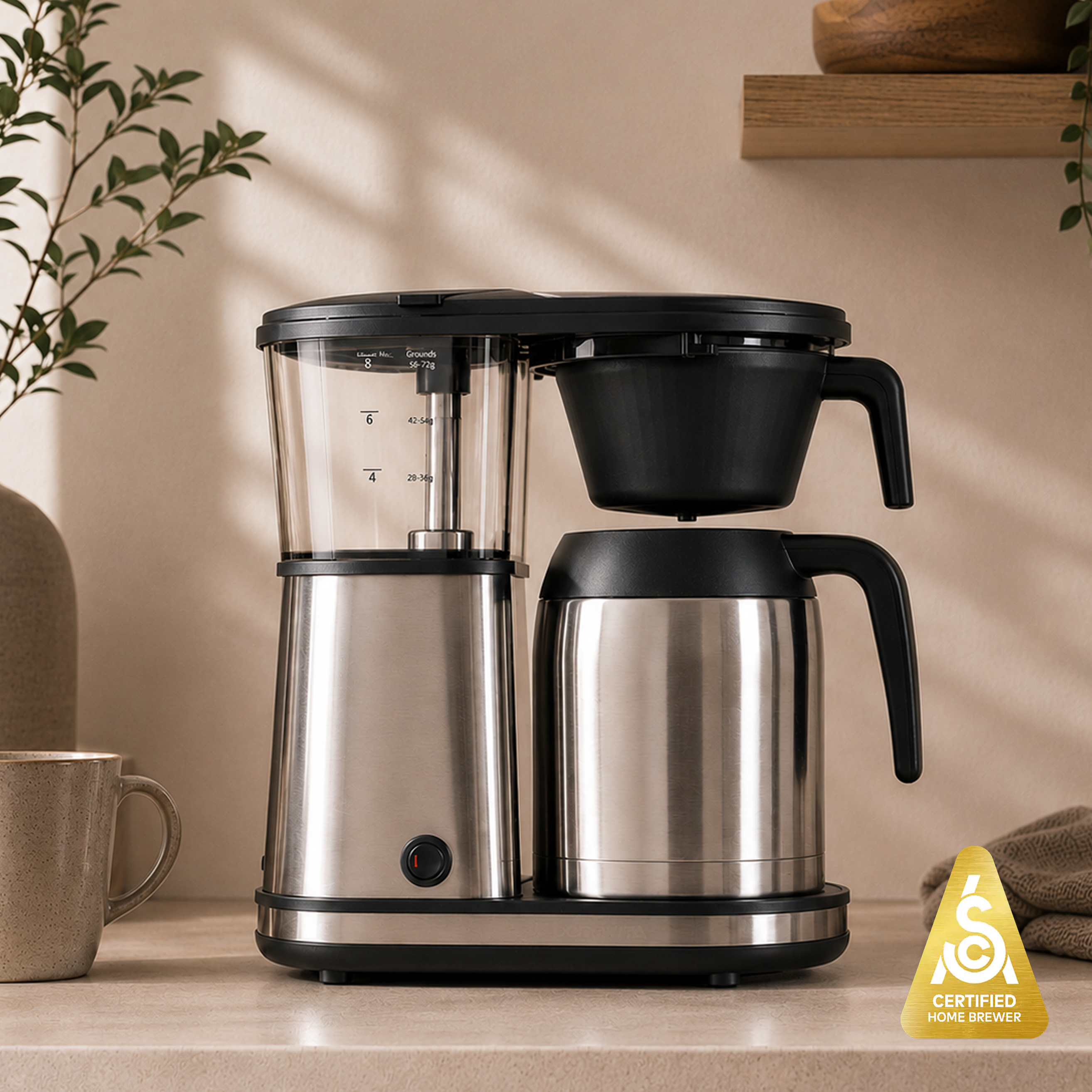 Bonavita Connoisseur 8-Cup Drip Coffee Brewer One-Touch with Thermal Carafe and Hanging Basket - SCA Certified Home Brewer