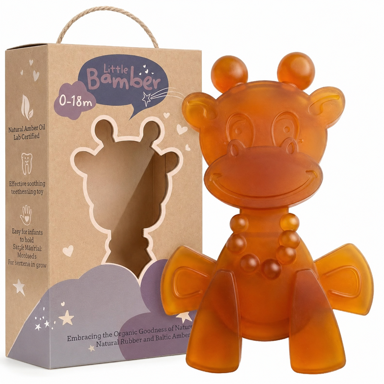 Bambeado The Little Bamber - Natural Rubber & Baltic Amber Teething Toy