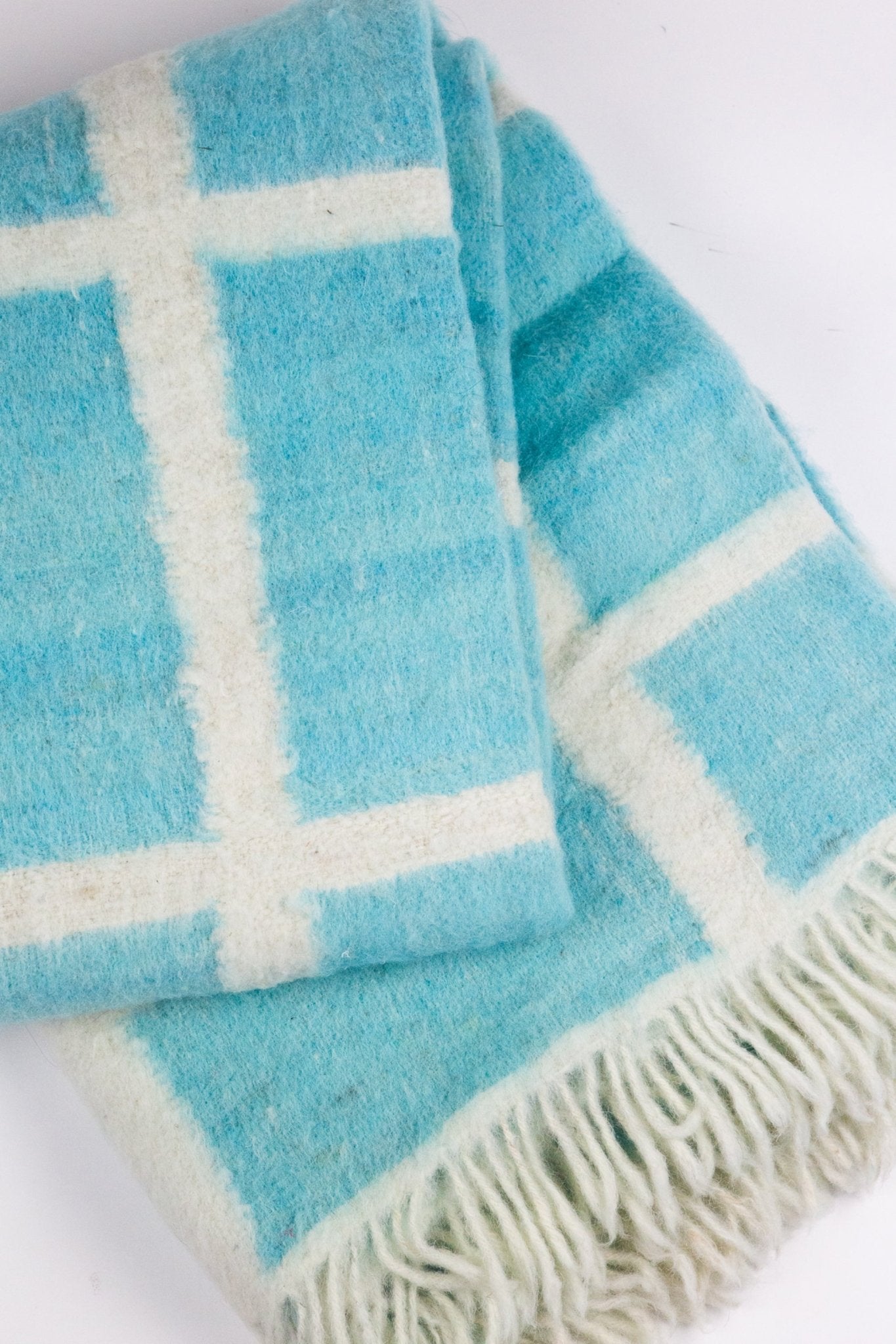 Archive New York Made to order: Momos Grid Blanket- Aqua Blue and Natural White