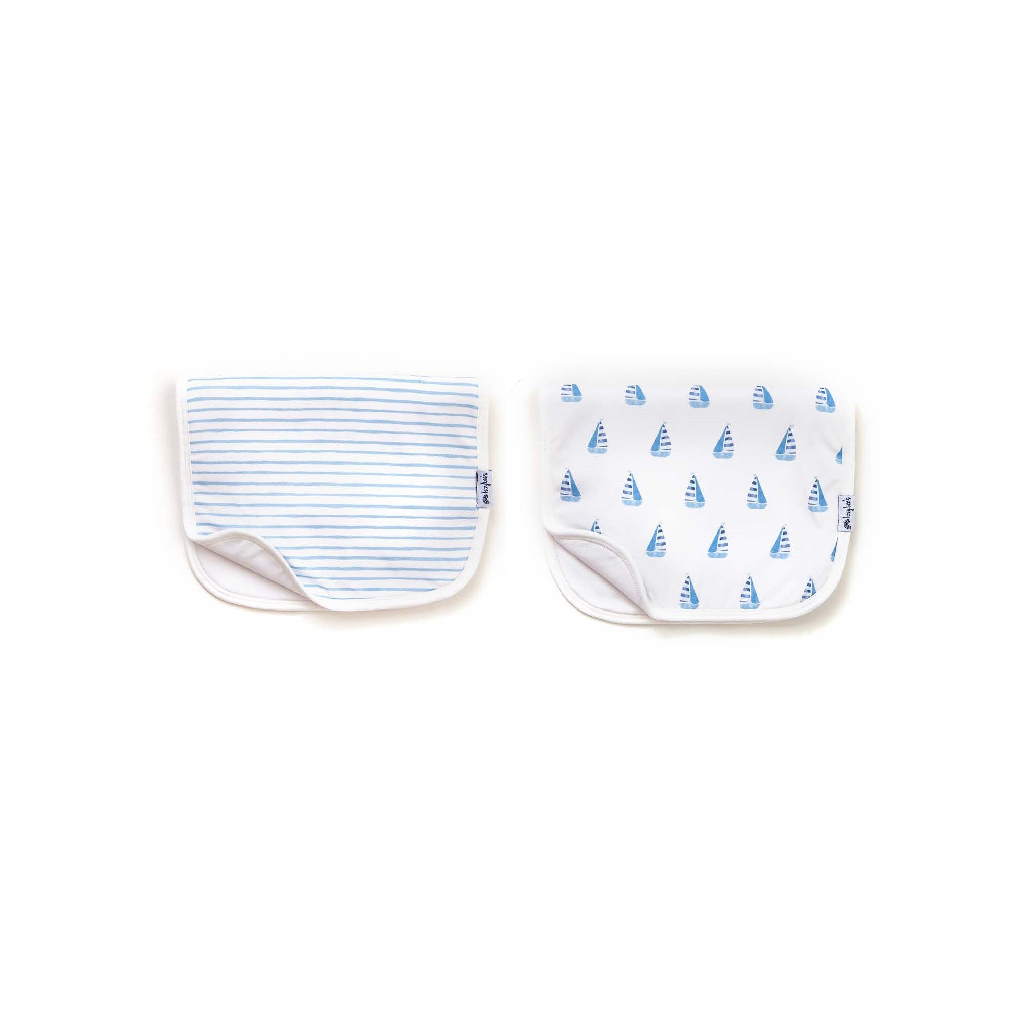 IzzyLee's Sky Blue Stripe and Cape Cod Sails Organic Burp Cloth Set