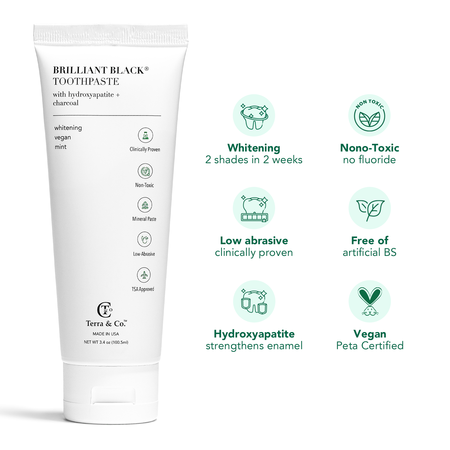 Terra & Co. Natural Charcoal Toothpaste + Hydroxyapatite Bundle – Fluoride-Free Whitening & Remineralizing Duo