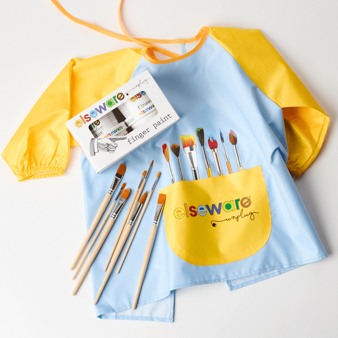 Elseware Unplug Mess-Free Kids Paint Bundle | All-Natural Finger Paint & Art Smock Set