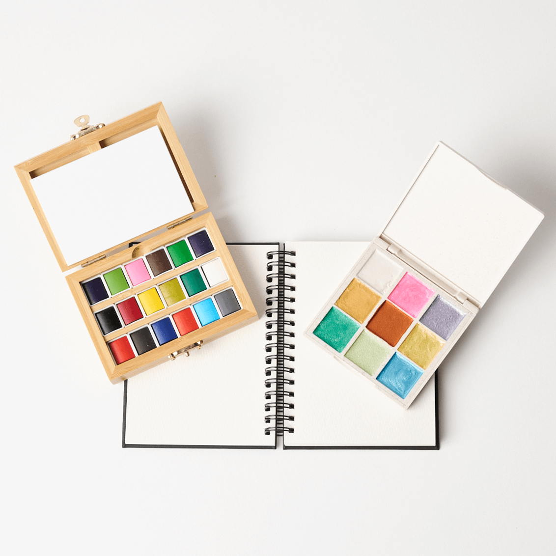 Elseware Unplug Watercolor Essentials Bundle | Bamboo Case, Metallics, & Paper Pad