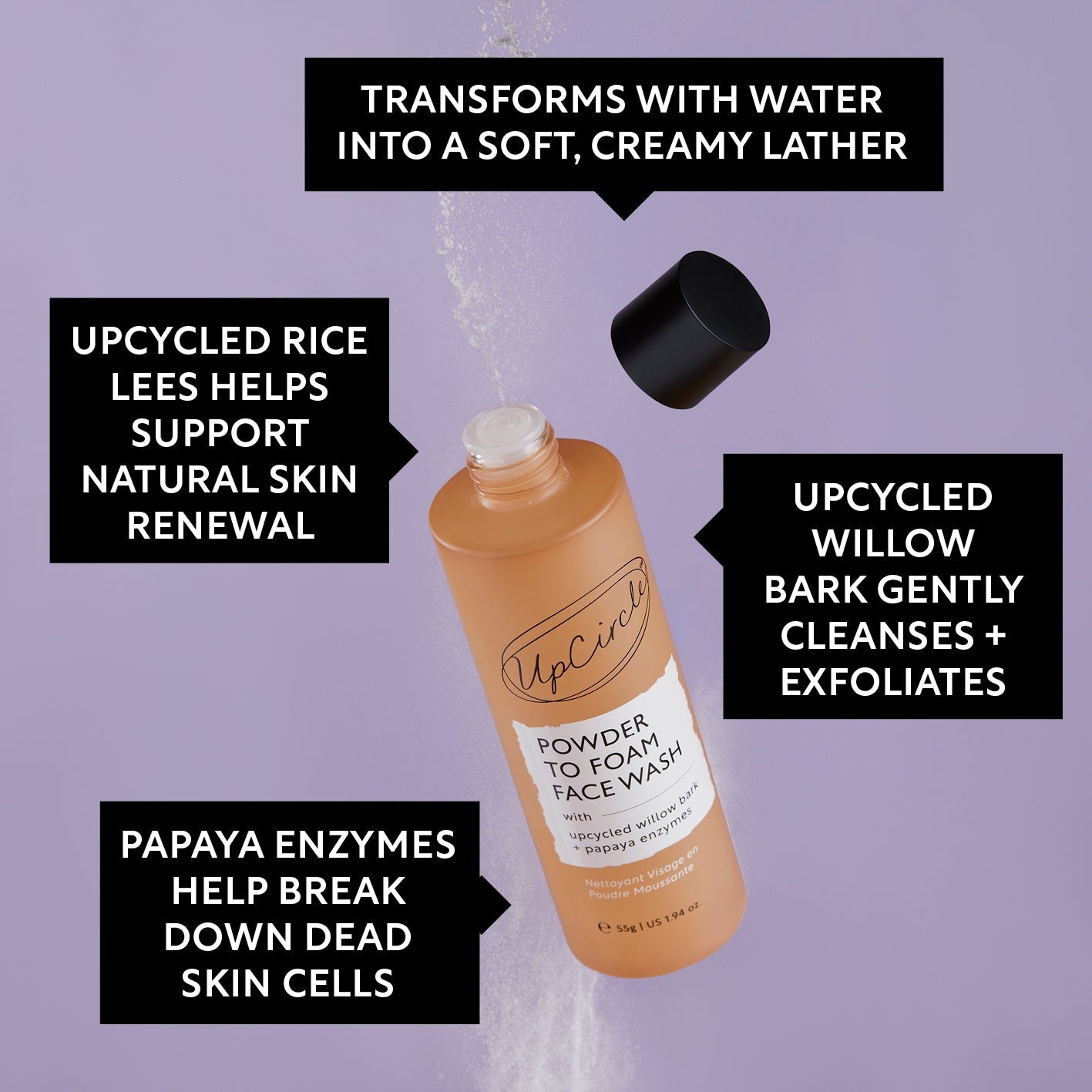 UpCircle Powder To Foam Face Wash with Willow Bark + Papaya Enzymes