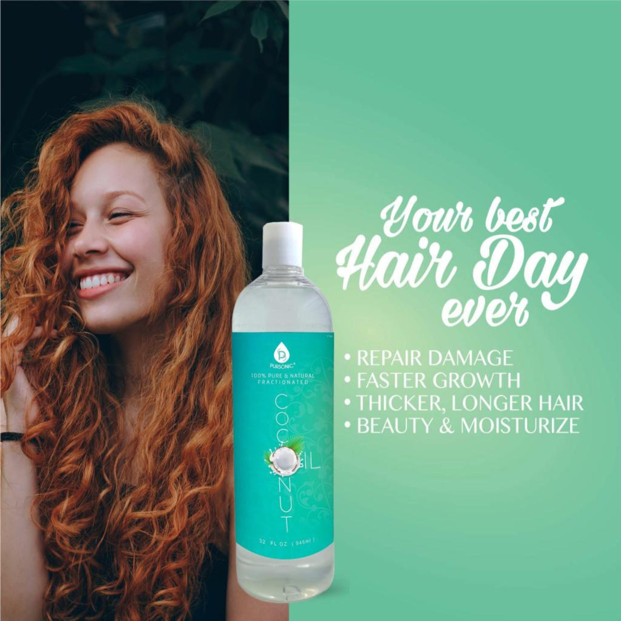 Pursonic 100% Pure Oil for Massages, Therapeutic Recipes & Essential Oils, Fractionated Coconut, 32 Fl Oz