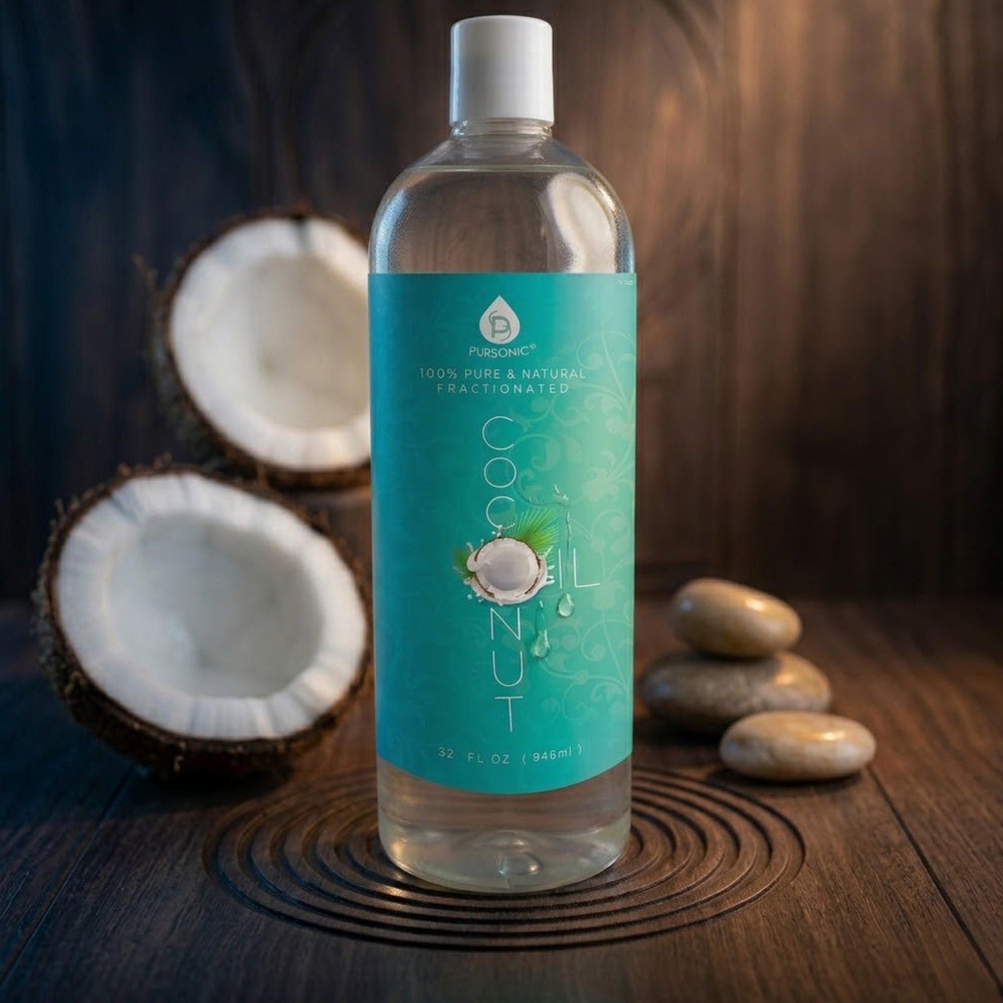 Pursonic 100% Pure Oil for Massages, Therapeutic Recipes & Essential Oils, Fractionated Coconut, 32 Fl Oz