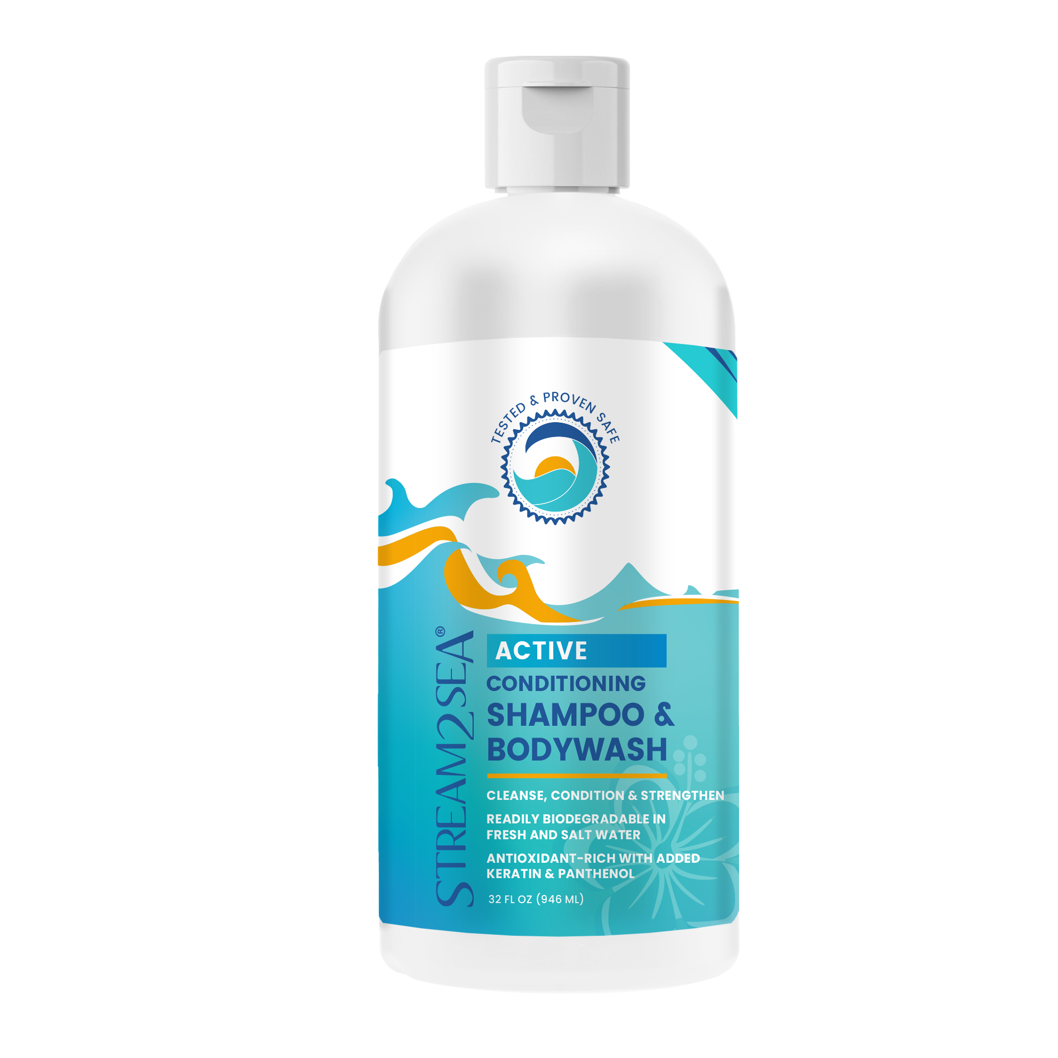 Stream 2 Sea shampoo and bodywash bottle on a white background