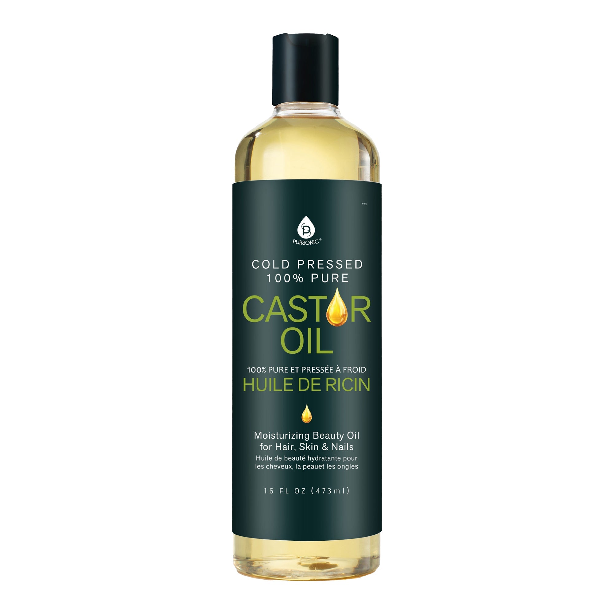 Pursonic 100% Pure Cold Pressed Castor Oil 16 Oz