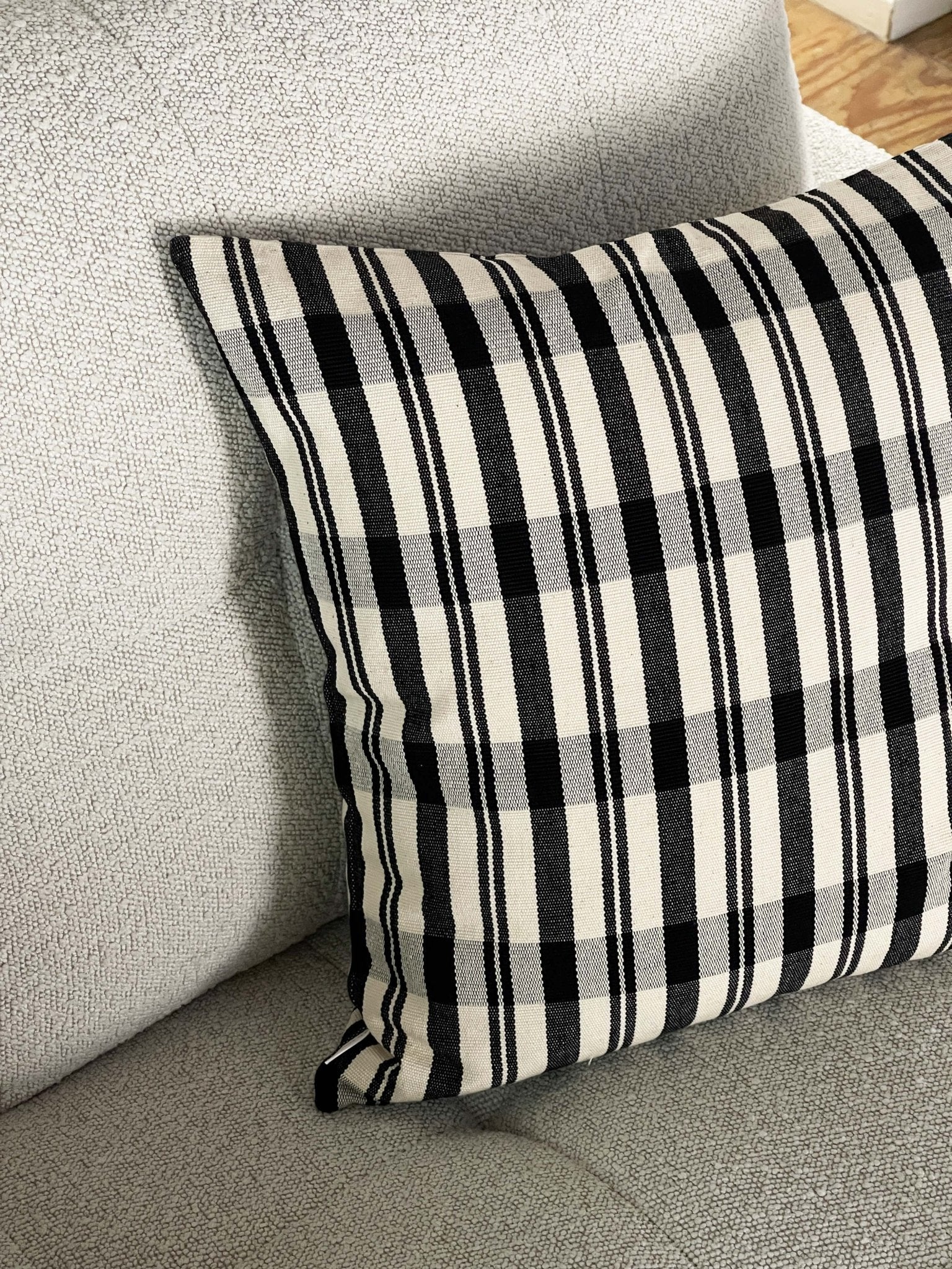 Archive New York Cecilia Black and Ivory Striped Plaid Pillow