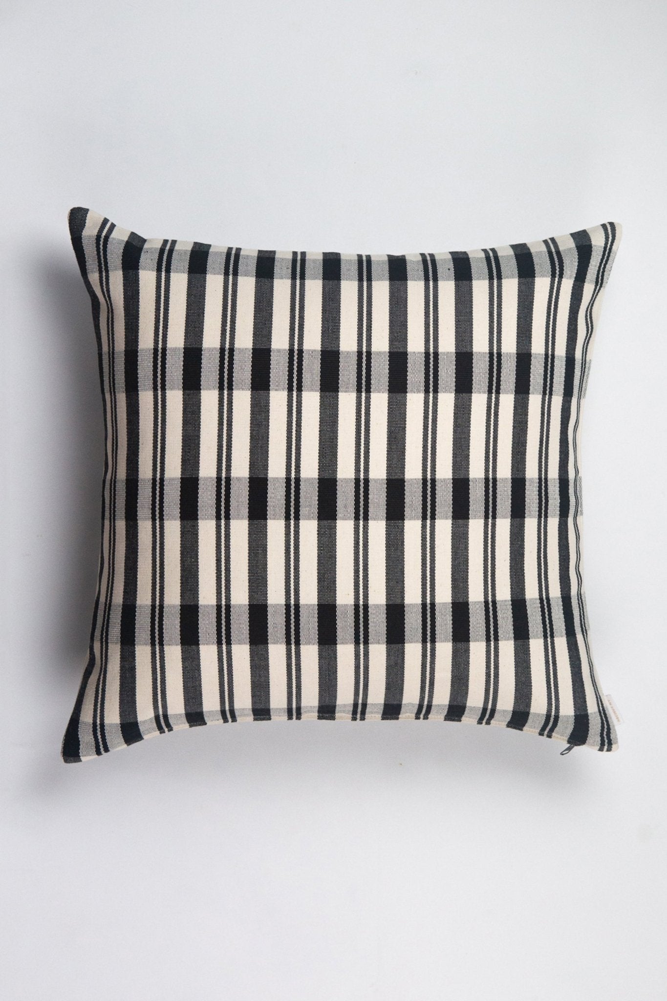 Archive New York Cecilia Black and Ivory Striped Plaid Pillow
