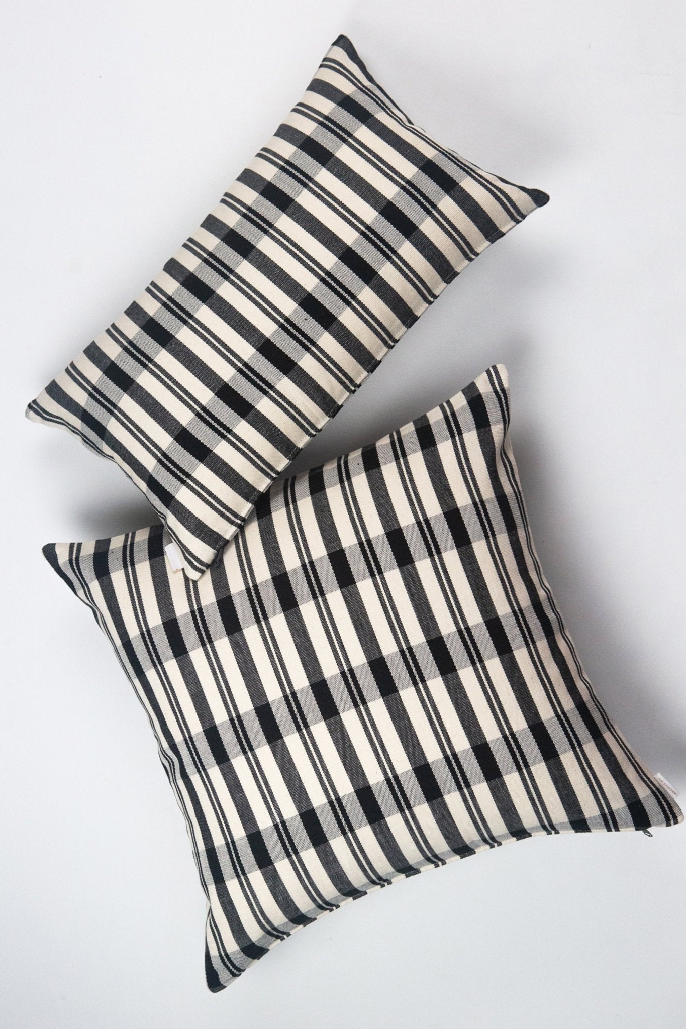 Archive New York Cecilia Black and Ivory Striped Plaid Pillow