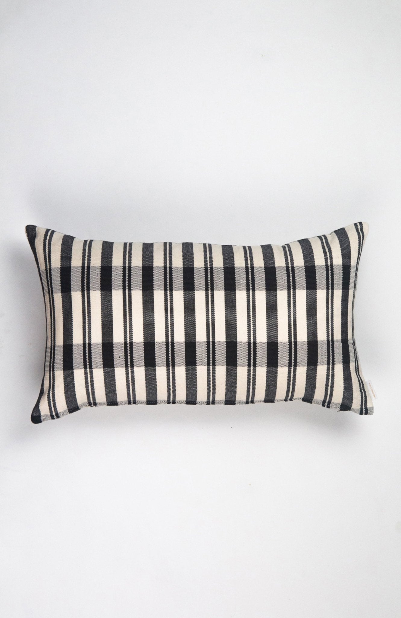 Archive New York Cecilia Black and Ivory Striped Plaid Pillow
