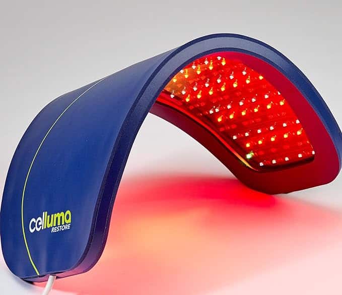 Blue and red light therapy device with 'Celluma' branding on a white background