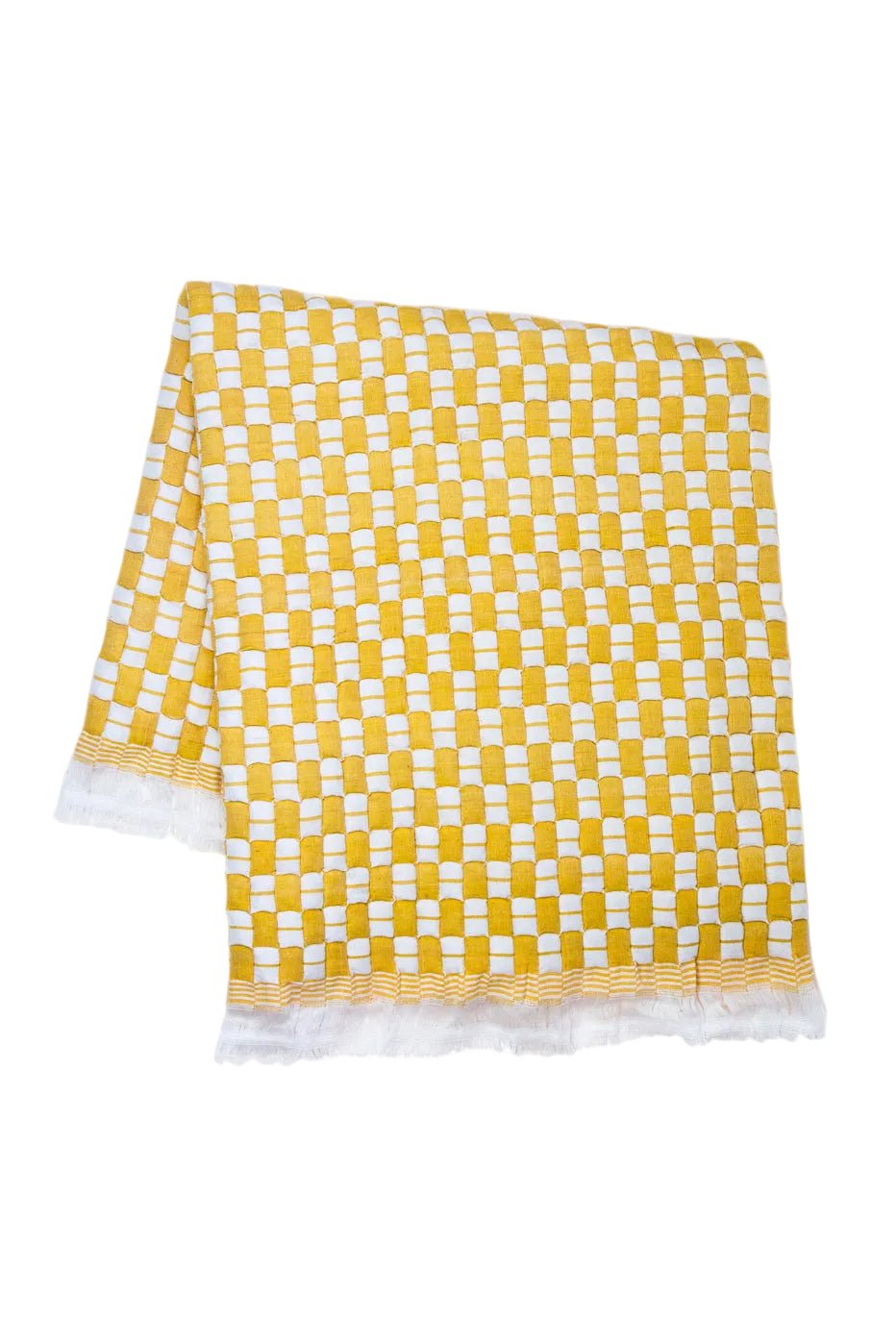 Archive New York Quilted Sujani Throw Blanket - Yellow & White