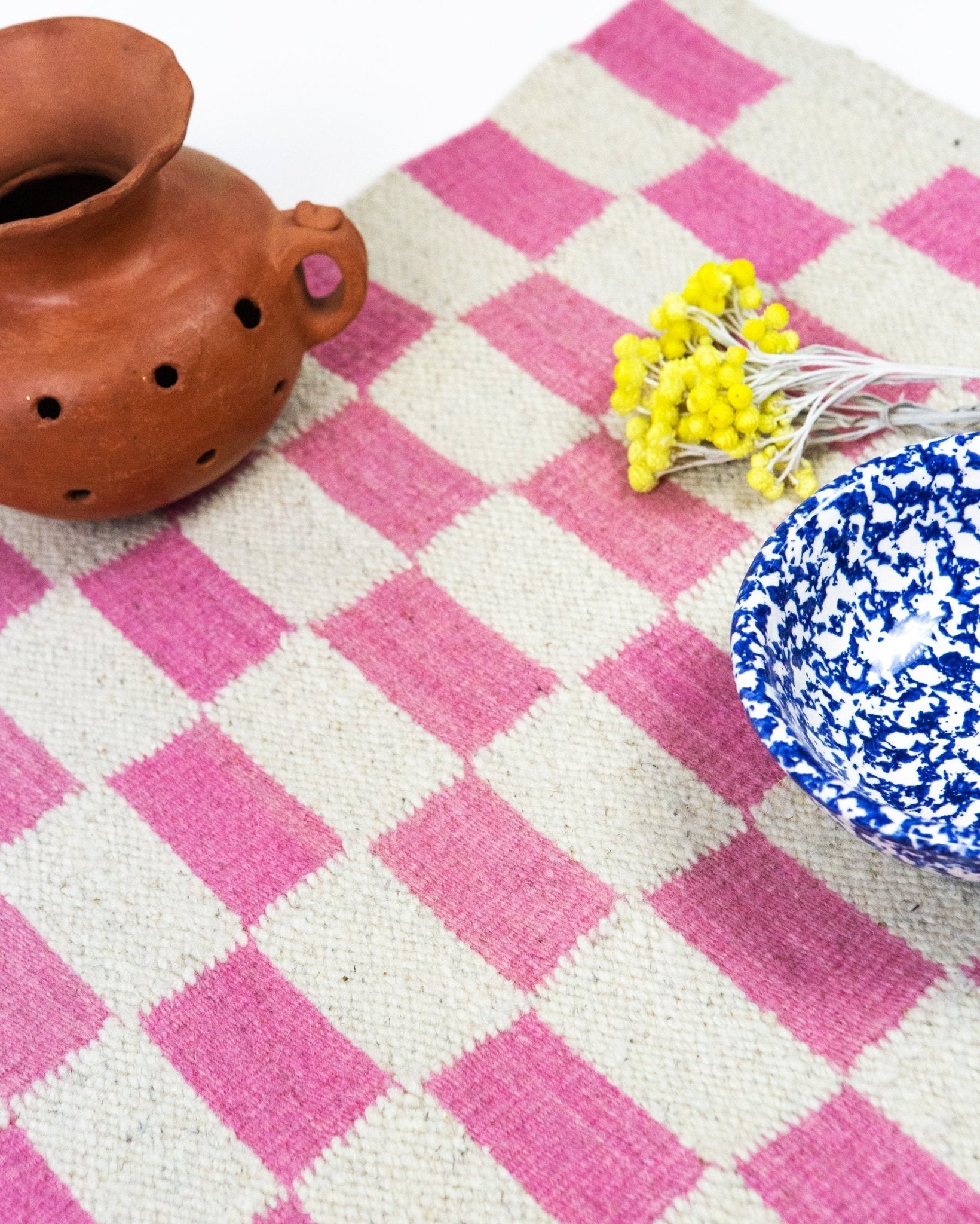 Archive New York Zapotec Checkered Rug in Pink & Ivory