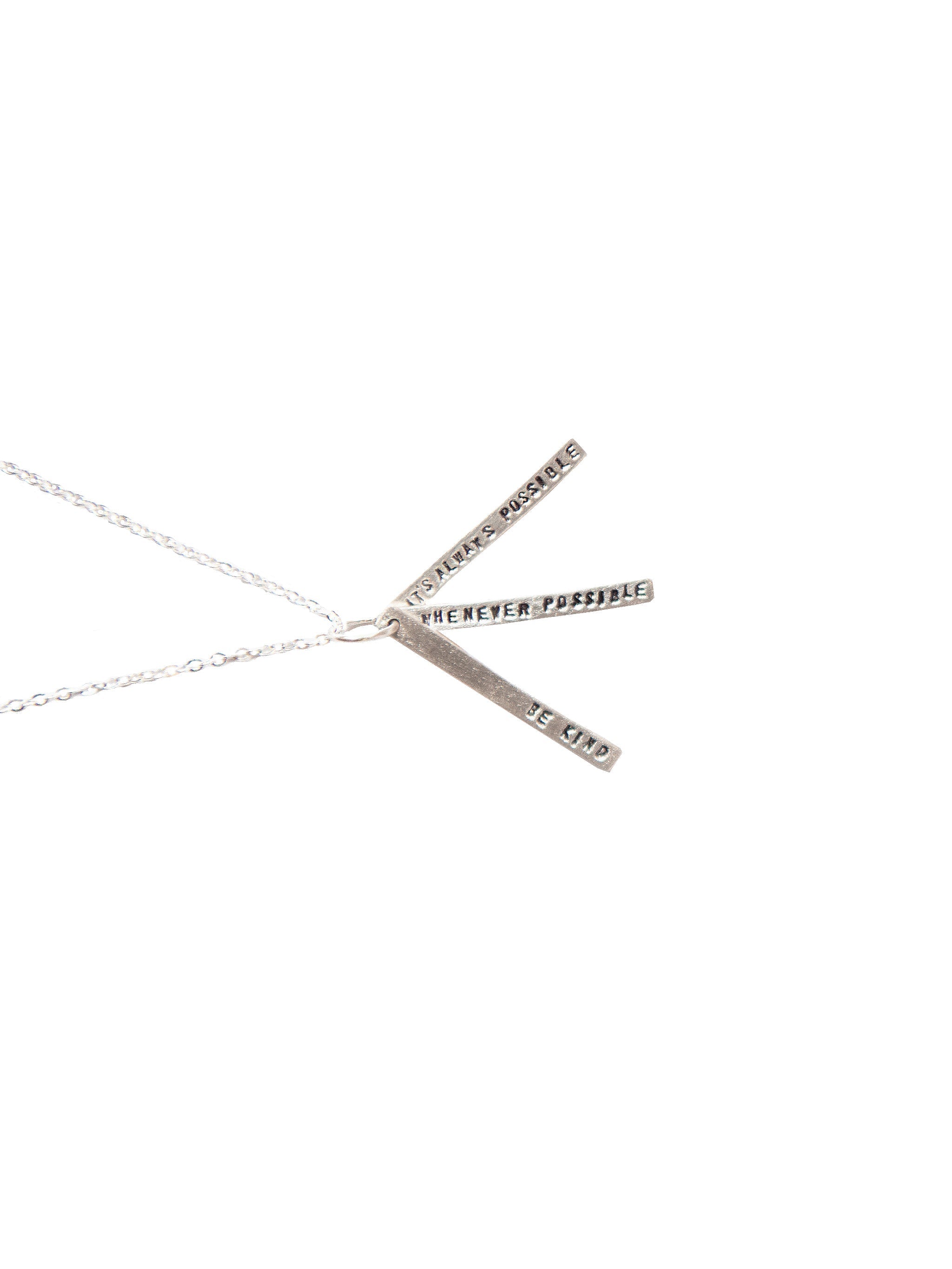 Silver necklace with two horizontal bars on a white background