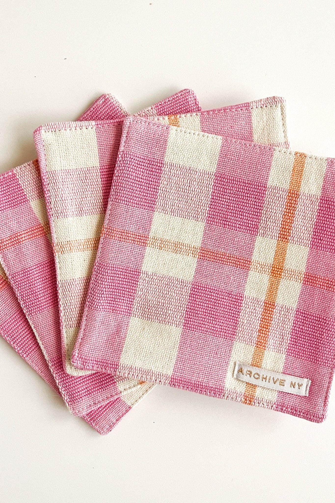 Archive New York Abigail Bubblegum and Peach Plaid Coasters