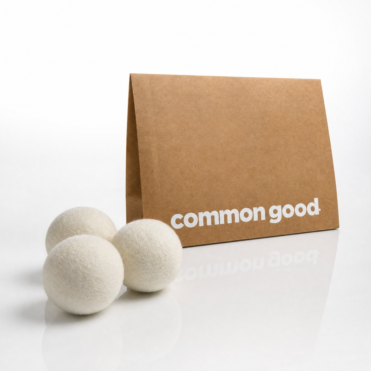 Three Common Good wool dryer balls included in the Laundry Starter & Stock-Up Bundle