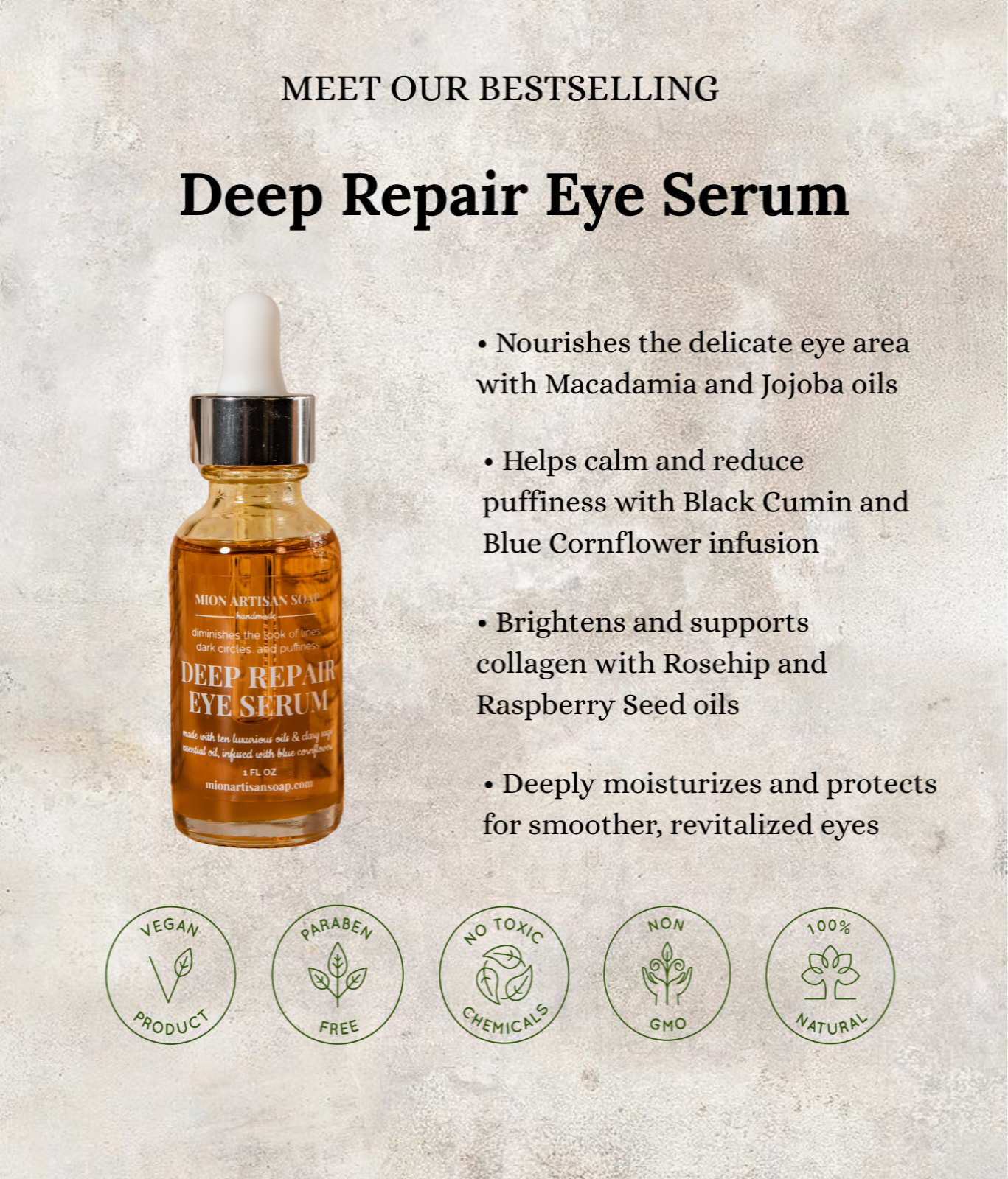 MION Artisan Soap Deep Repair Eye Serum | Infused With Blue Cornflowers