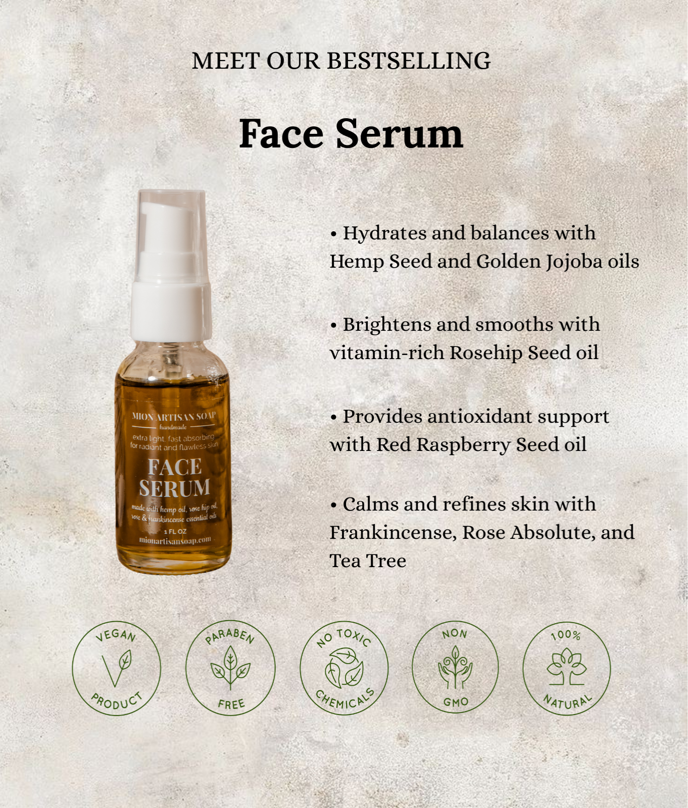 MION Artisan Soap Face Serum | Promotes Collagen Production | Evens Out Skin Tone