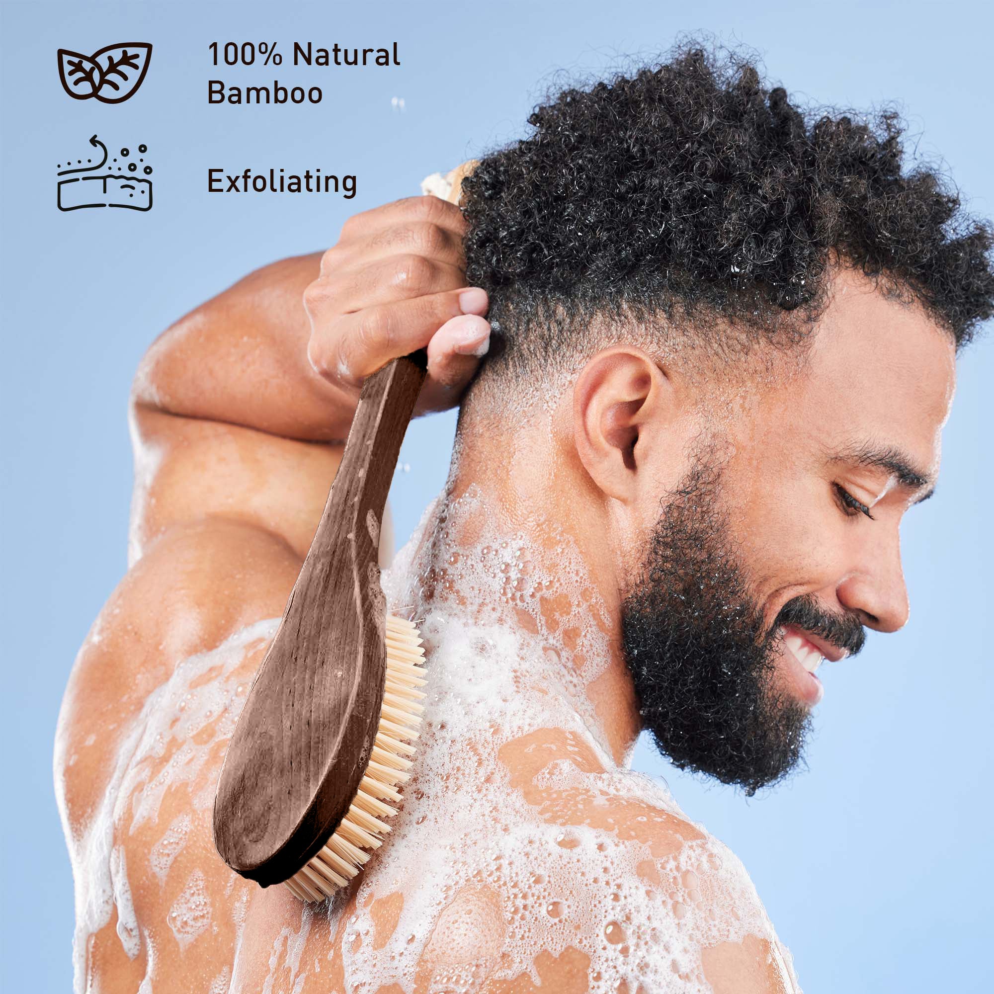 Pursonic Bath Body Brush With Long Bamboo Handle