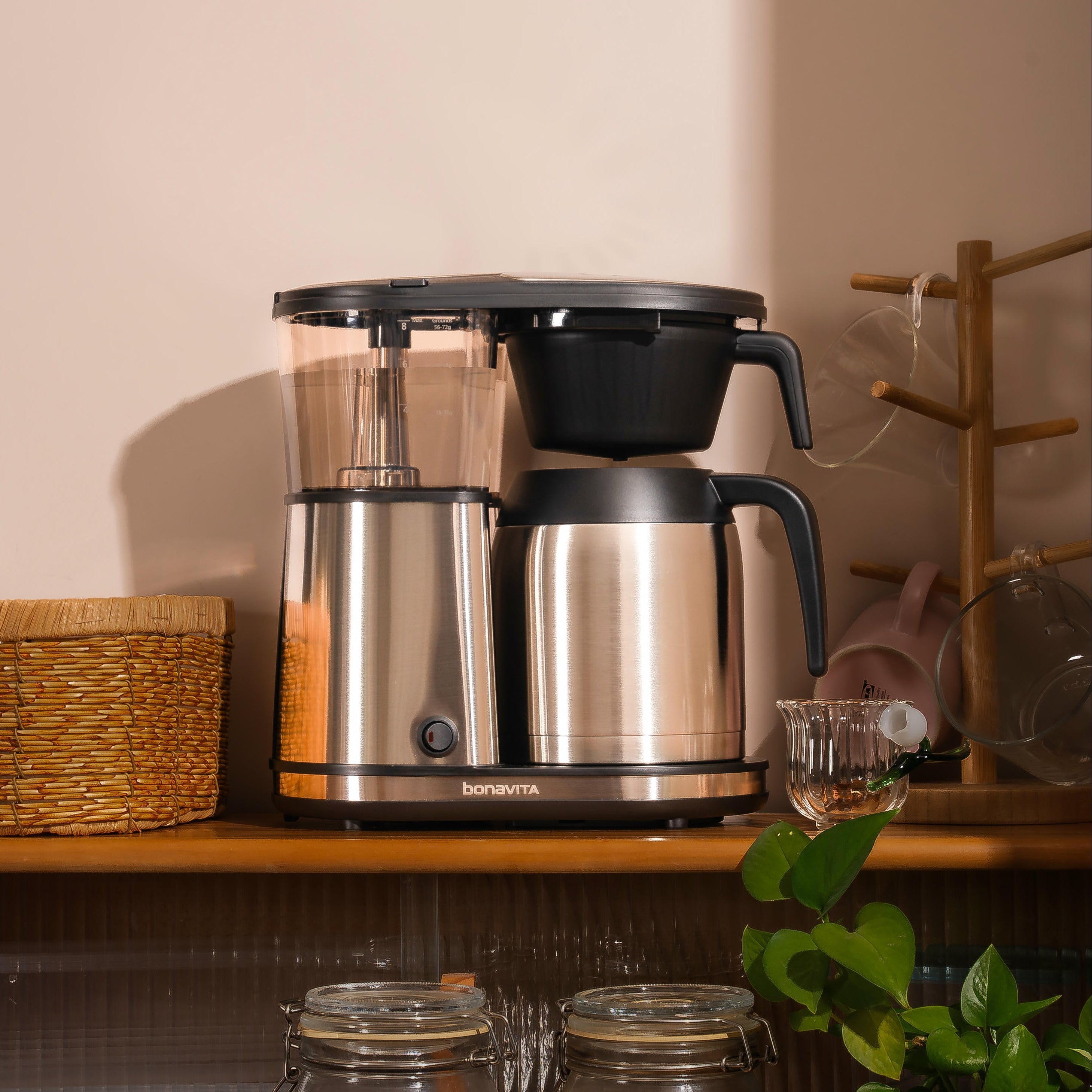 Bonavita Connoisseur 8-Cup Drip Coffee Brewer One-Touch with Thermal Carafe and Hanging Basket - SCA Certified Home Brewer