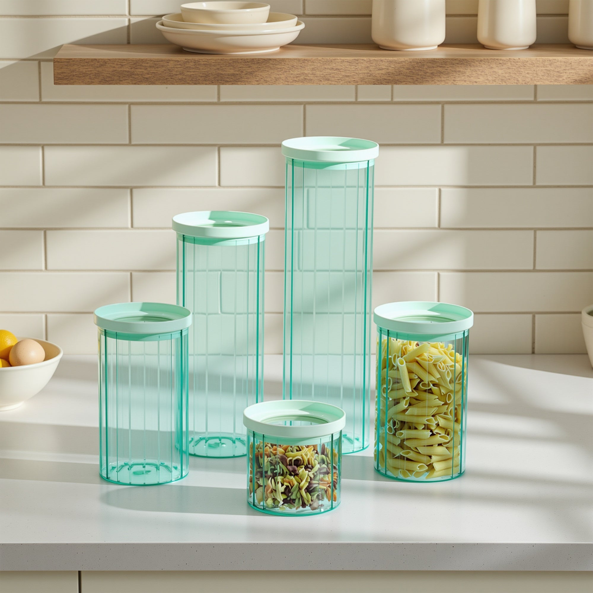 Genicook Glass Canister Set & Glass Lid - Diamond Blue