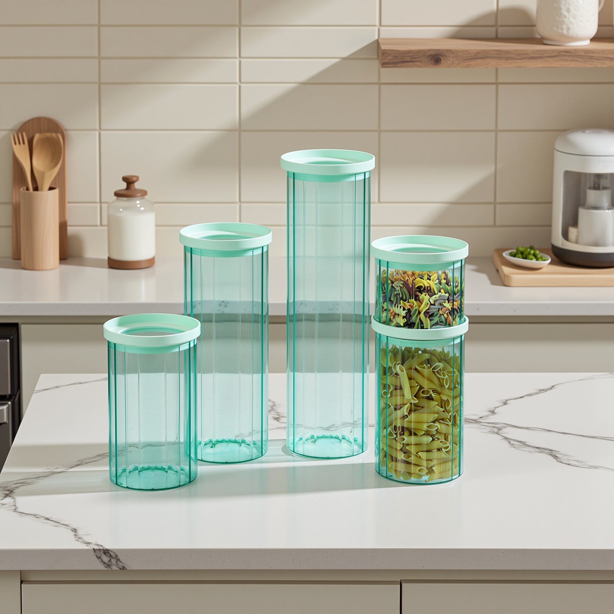 Genicook Glass Canister Set & Glass Lid - Diamond Blue