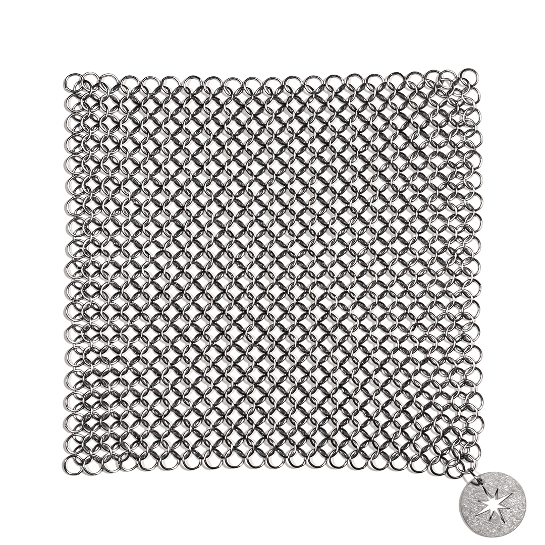 Metallic mesh screen on a green background